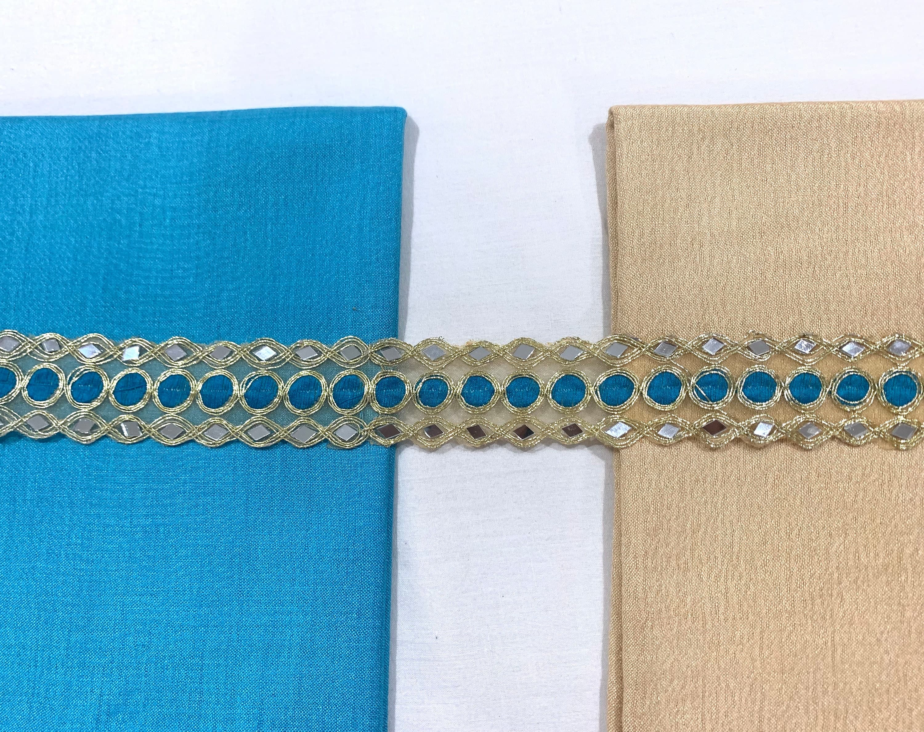 Gold n Blue Trim, Organza trim, Embroidered Trim, Formal trim, home Decor trim,  Dance Costume trim, Border trim, Mirror trim. - image 5