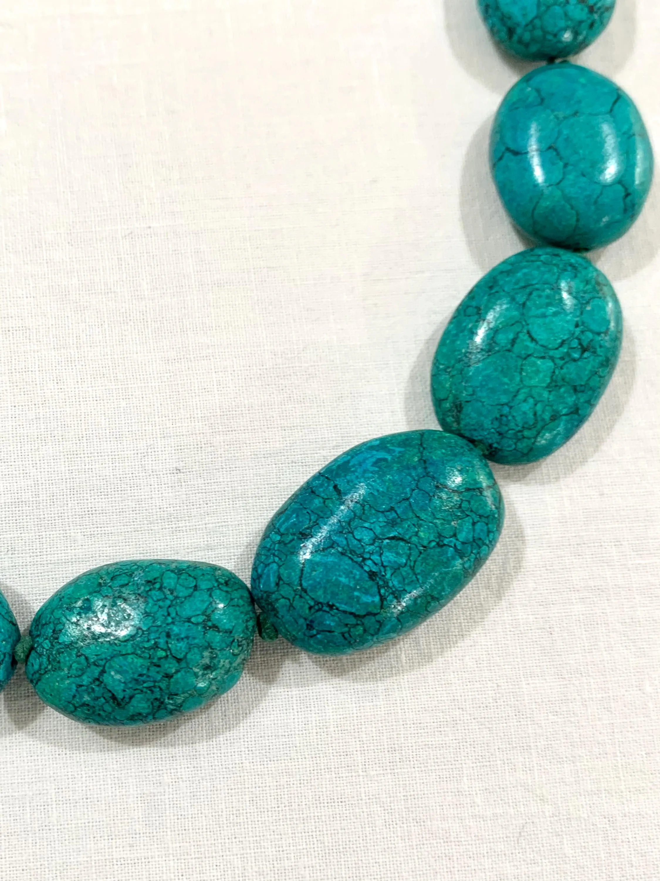 Turquoise Necklace, Graded Hand beaded oval shaped Turquoise necklace. - image 5