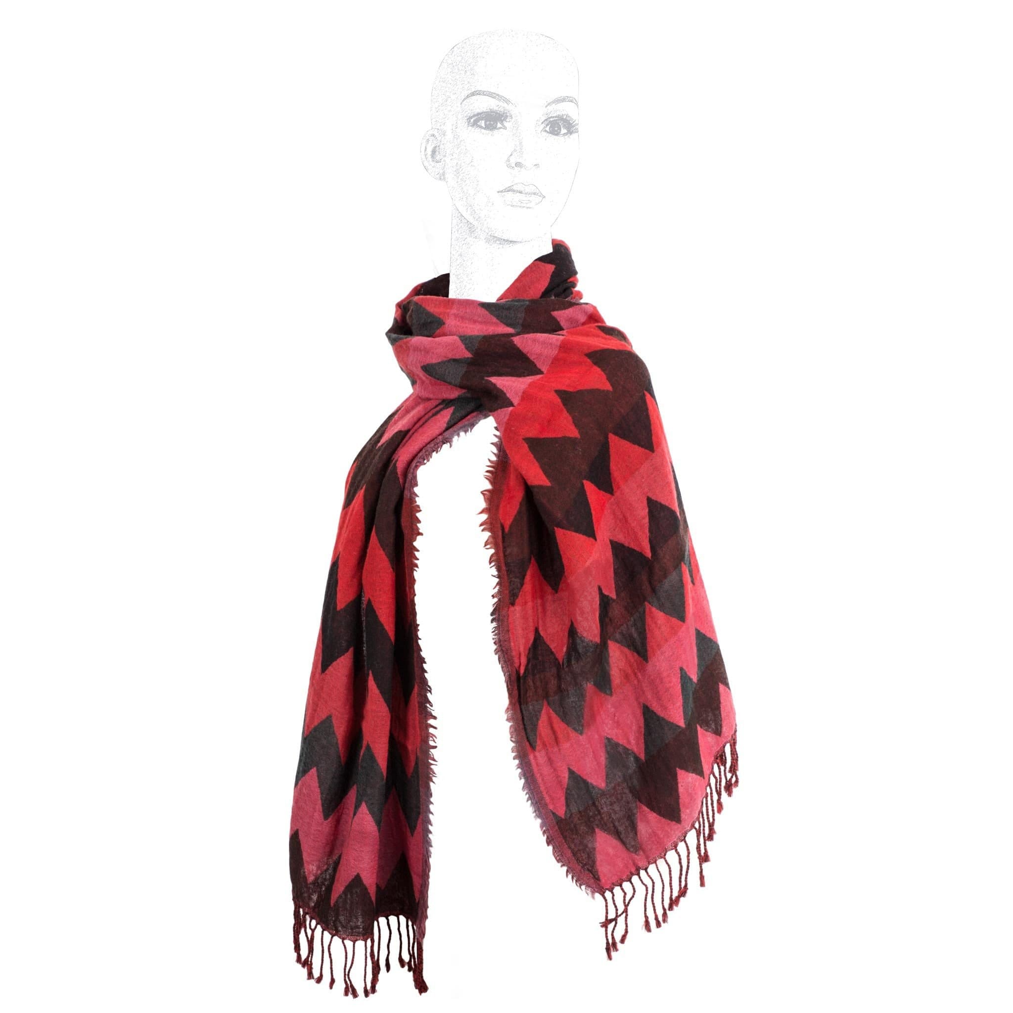 Red Zigzag wool Scarf, Extra Soft pure wool scarf, Black n Red scarf, feels good scarf, Unisex luxurious scarf Winter fashion scarf.