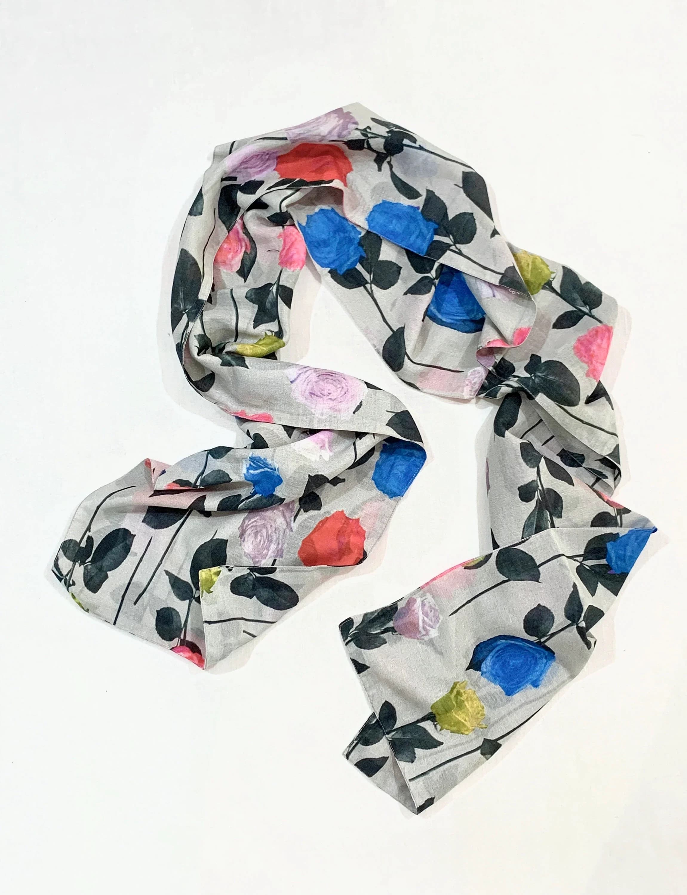 Grey base Cotton silk scarf, digitally printed Luxurious scarf, summer n spring scarf, feel good cotton silk scarf.
