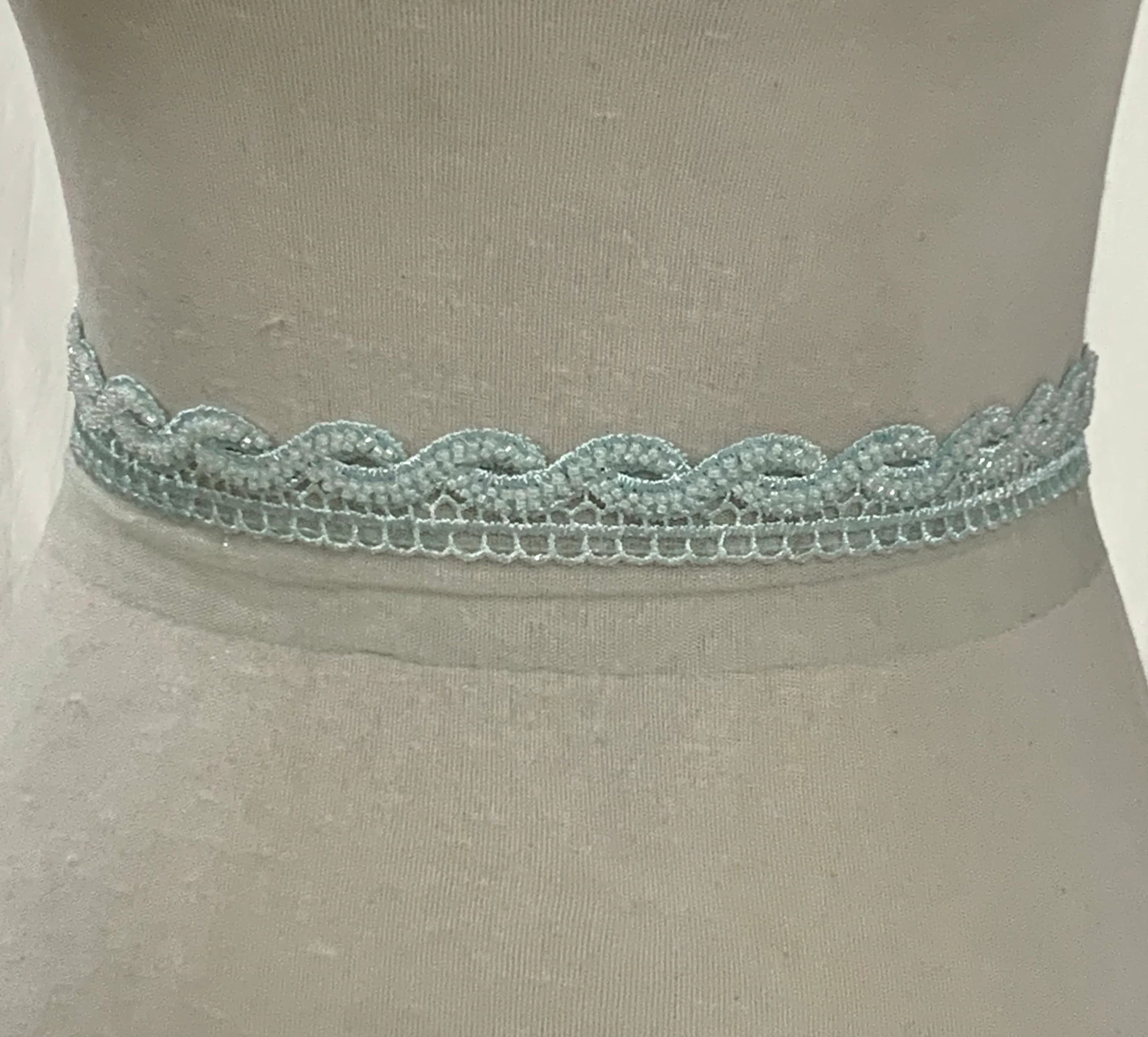 Soft Blue beaded trim, blue embroidered  trim, Border trim, Fashion trim, Home decoration trim, Doll making trim. - image 4