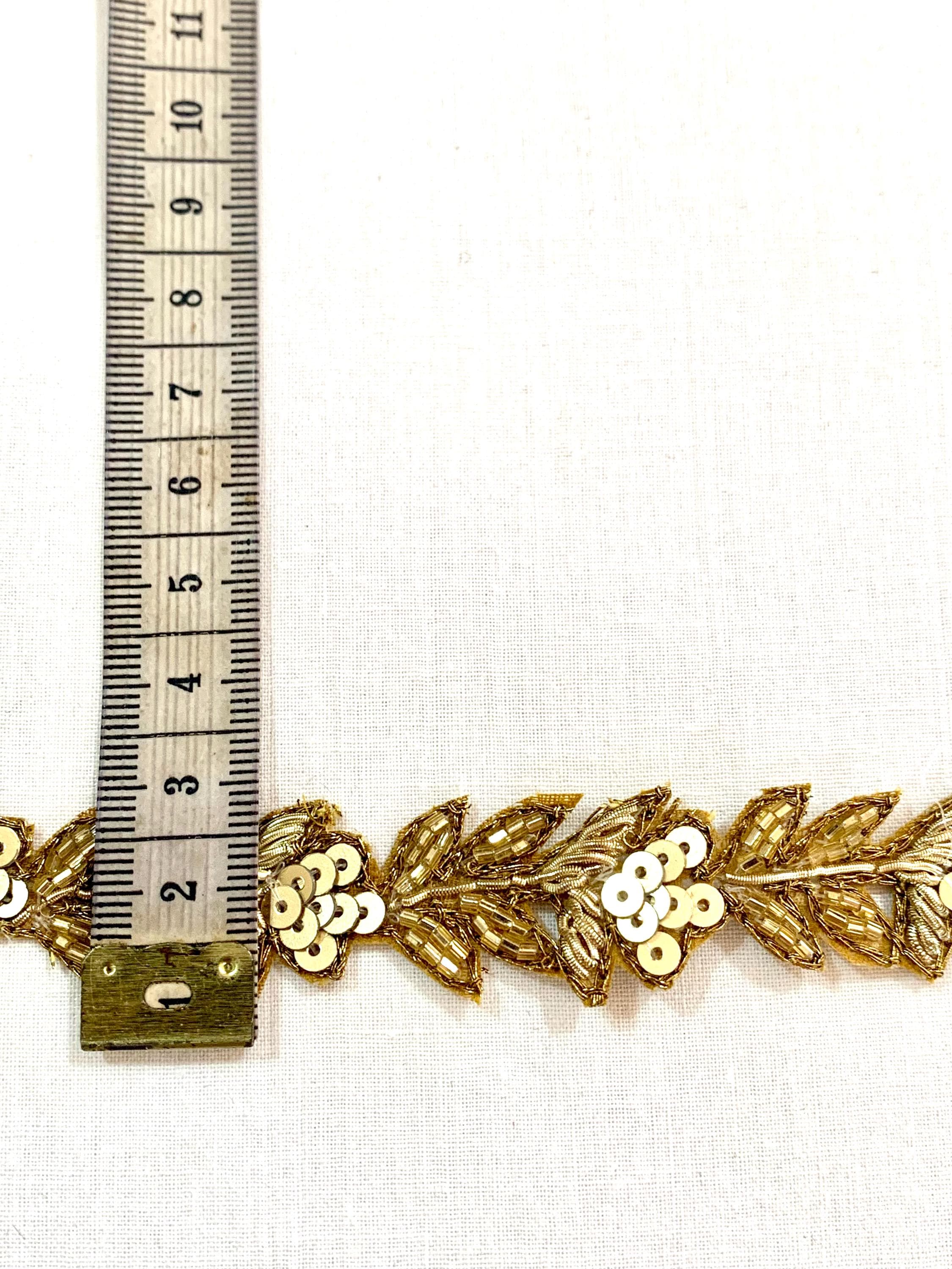 Thin Antique Golden Trim, 2 tone Golden trim, Hand embroidered golden trim, Formal designer trim, High fashion trim, border cut work trim. - image 3