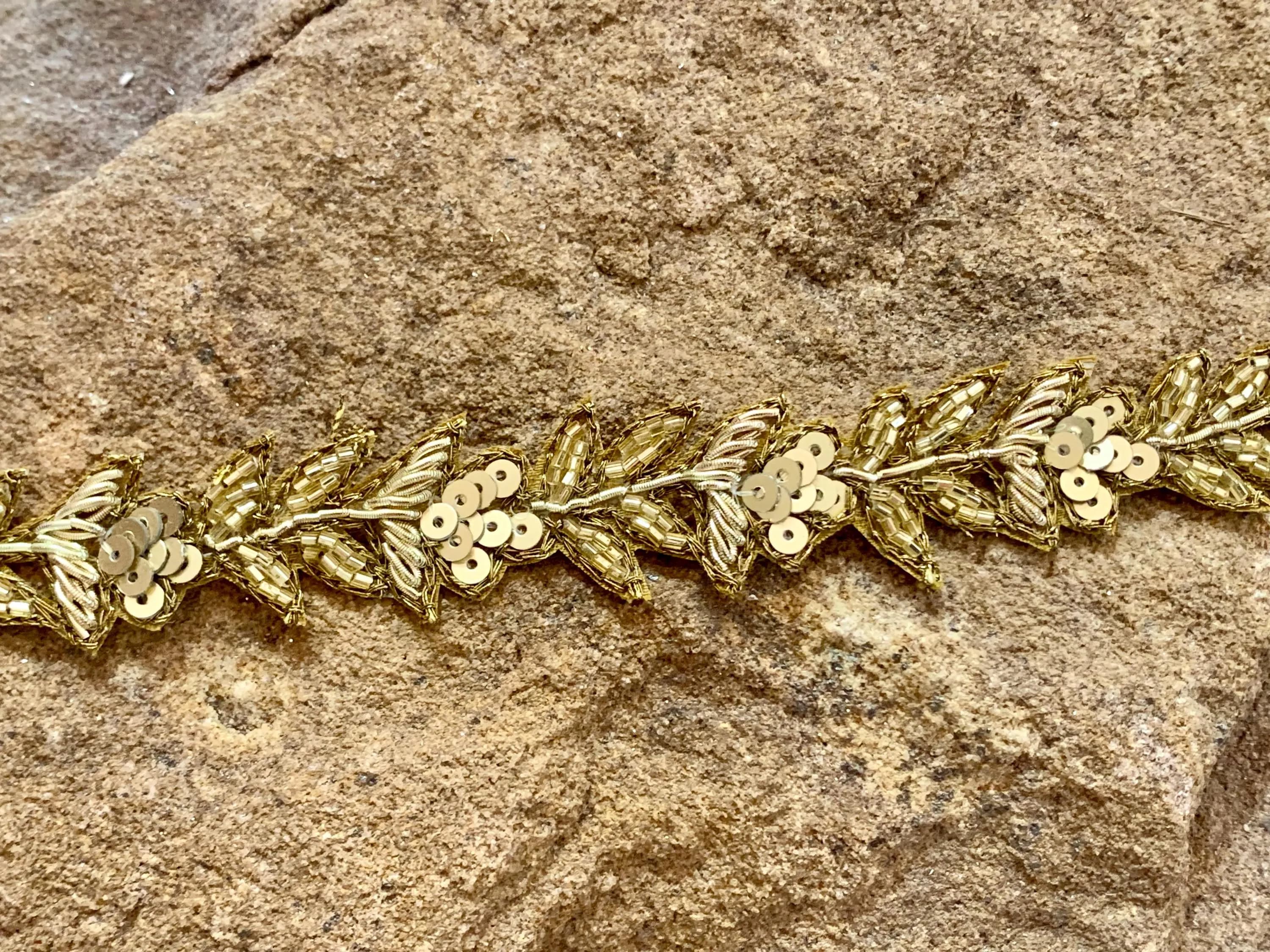Thin Antique Golden Trim, 2 tone Golden trim, Hand embroidered golden trim, Formal designer trim, High fashion trim, border cut work trim. - image 5