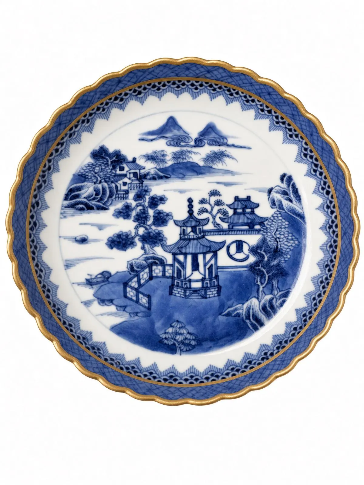Antique 18th C Blue White Willow Pattern Saucer Caughley