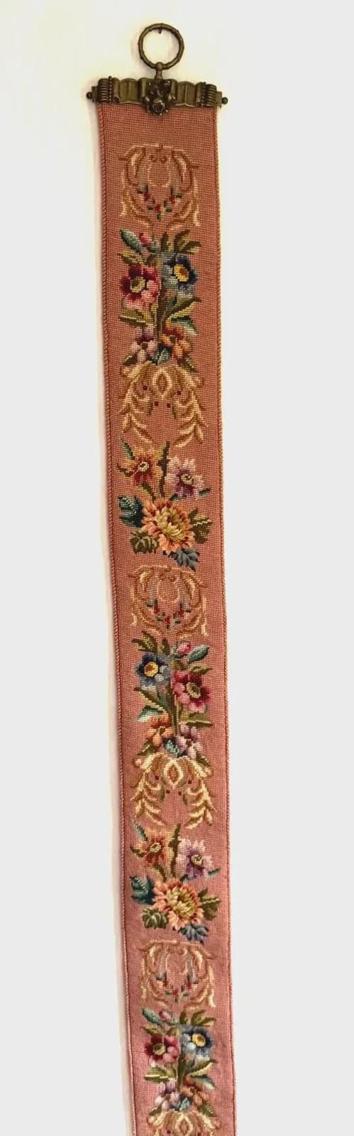 Antique French Floral Needlepoint Panel Floral Pink - image 3