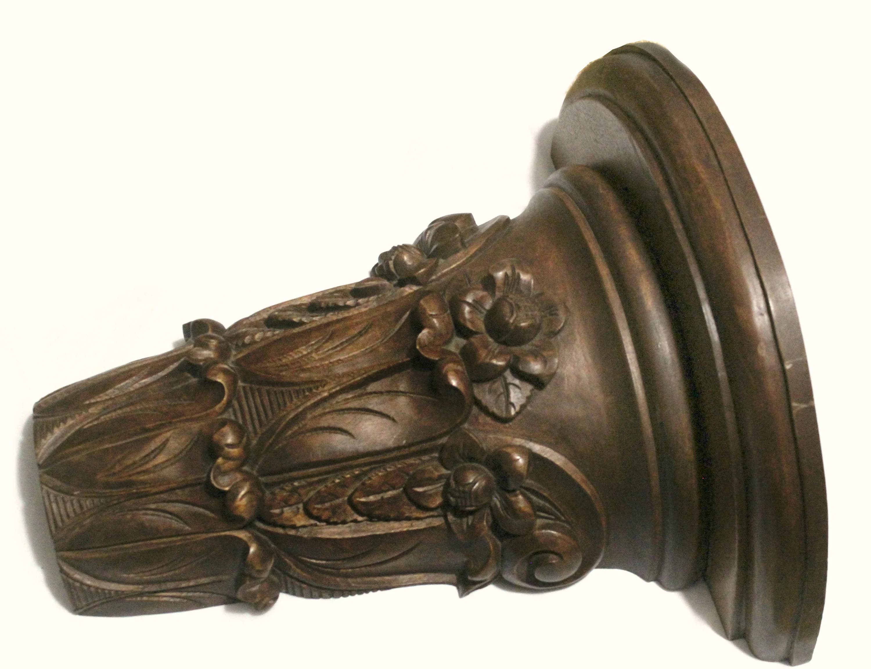 Vintage Black Forest Style Wood Wall Bracket Hand Carved Decorative Arts - image 4