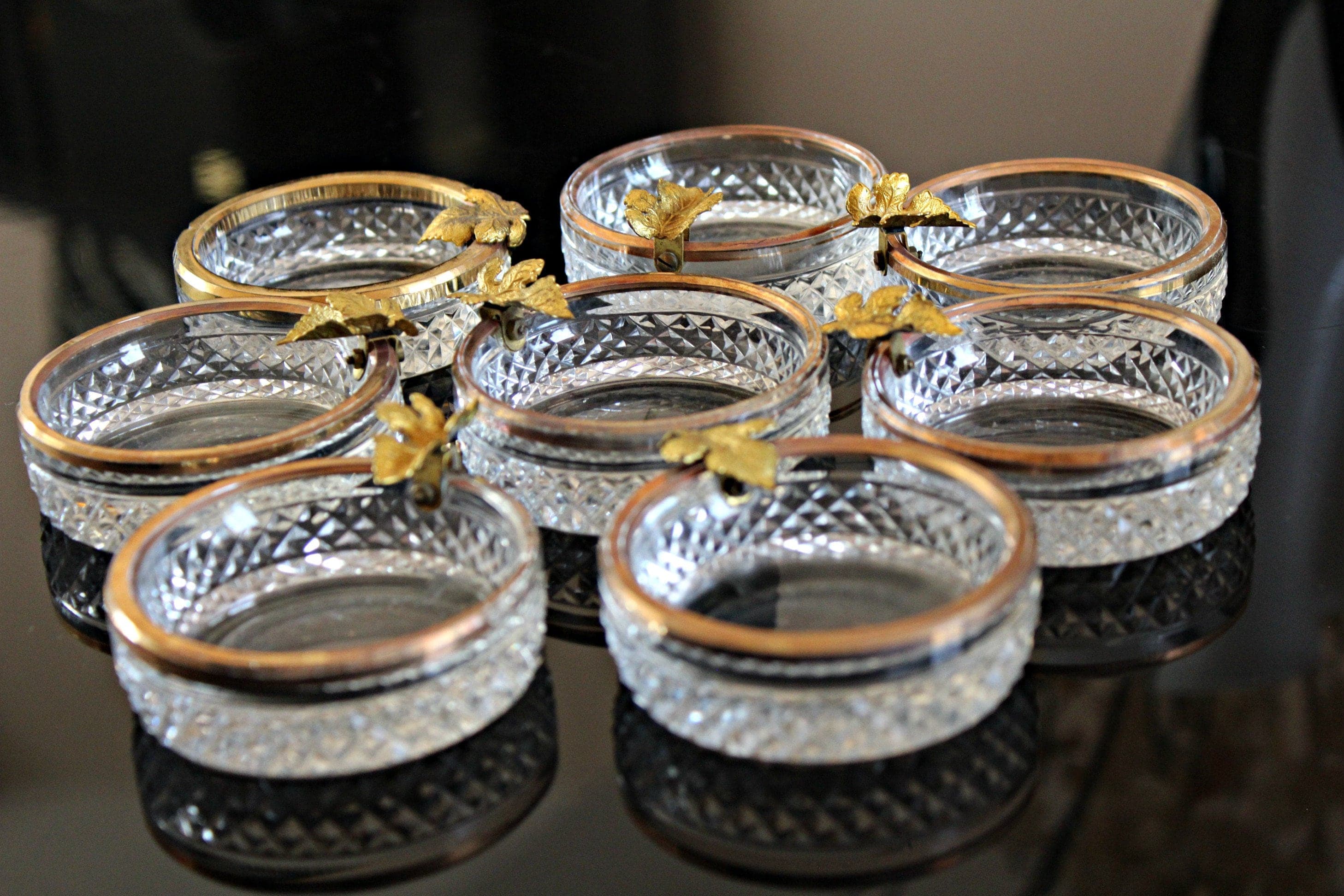 Vintage Individual Ashtray French Diamond-Point Cut Glass, Set of 8