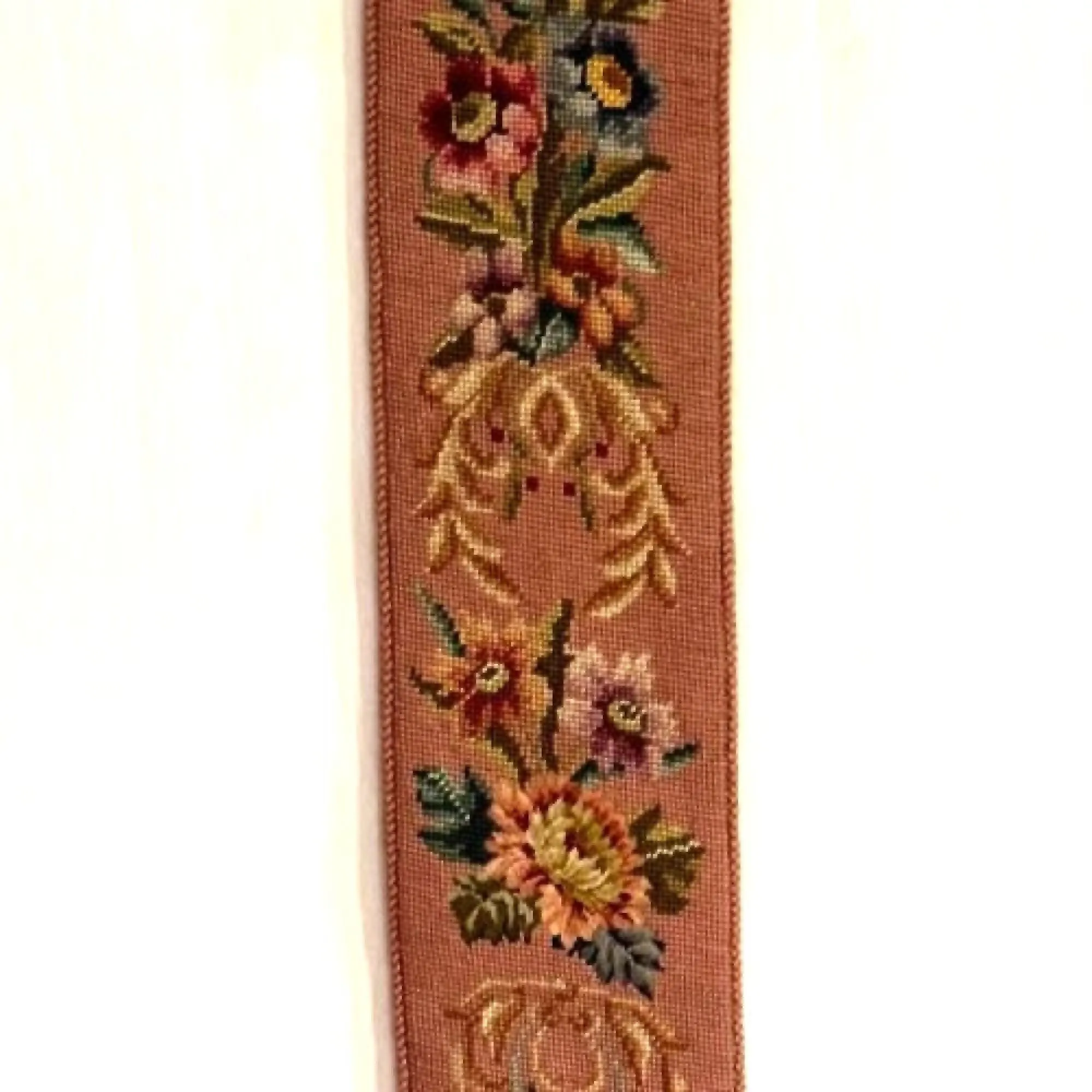 Antique French Floral Needlepoint Panel Floral Pink - image 4