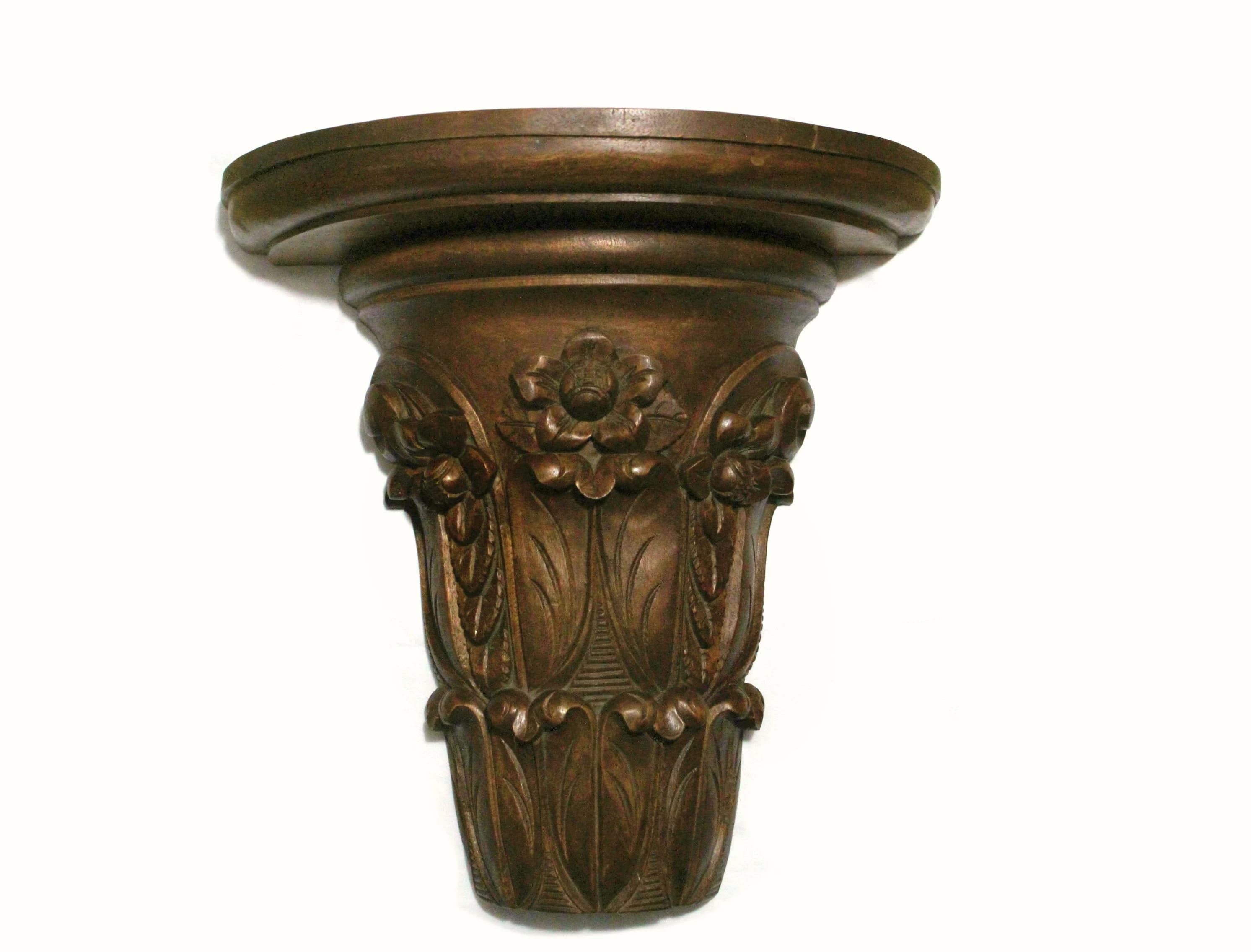 Vintage Black Forest Style Wood Wall Bracket Hand Carved Decorative Arts