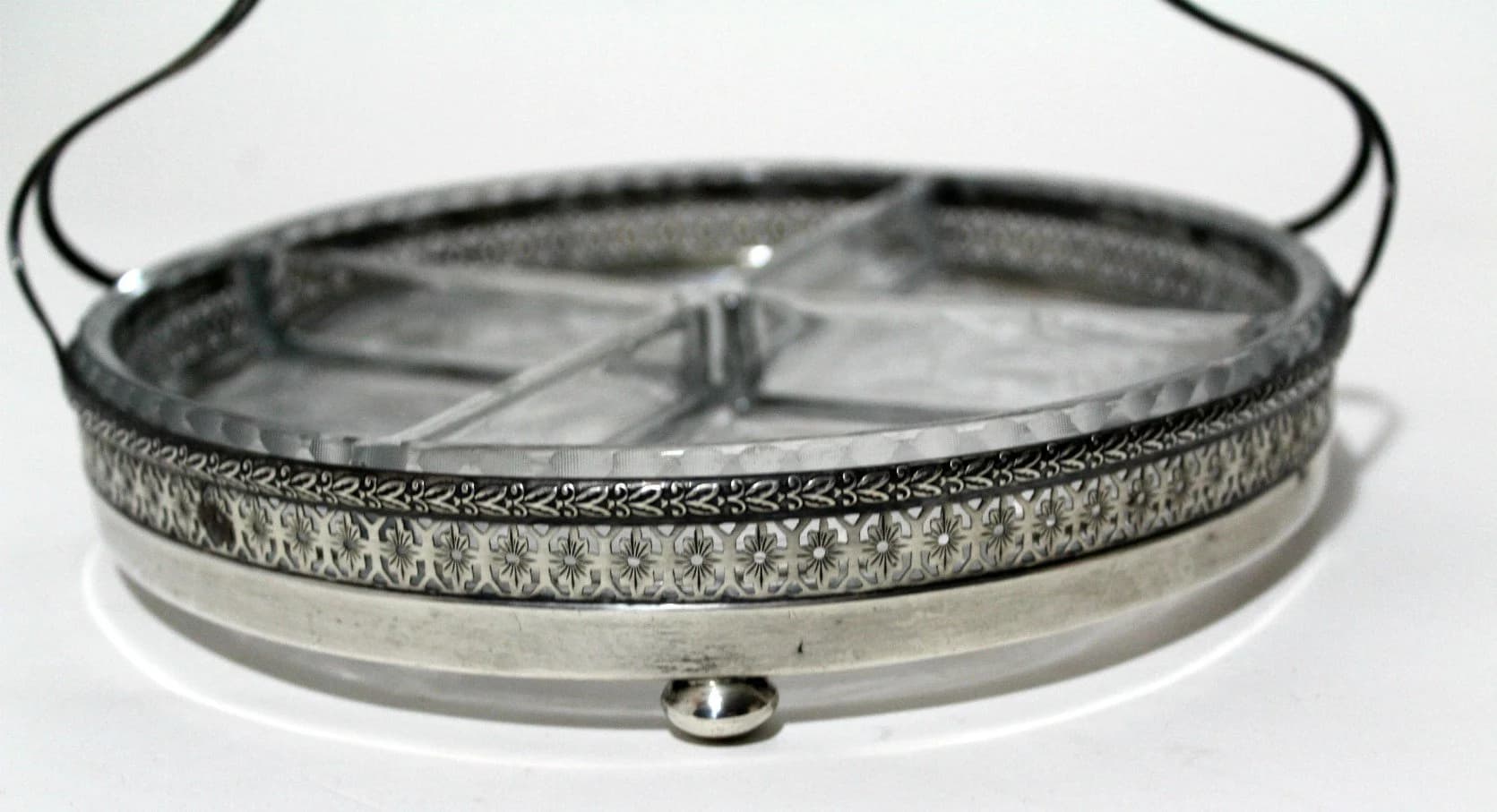 Antique Sterling Silver Hors d'Oeuvres Dish Wheel Cut Glass Footed Relish Tray by Wilcox and Wagoner 8.5'' 1920's RARE - image 4