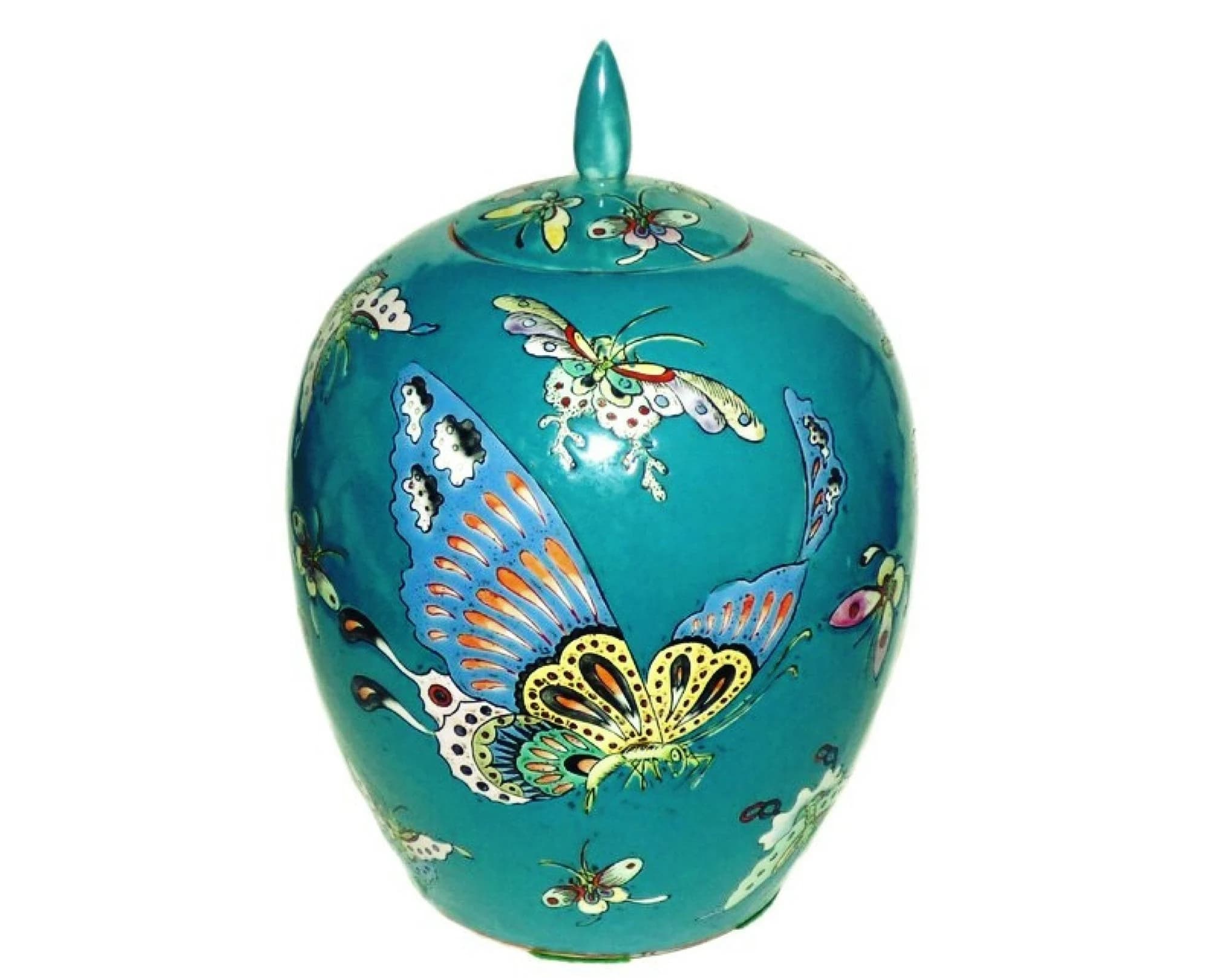 Chinese  Porcelain Jar  Butterflies  10'' Height