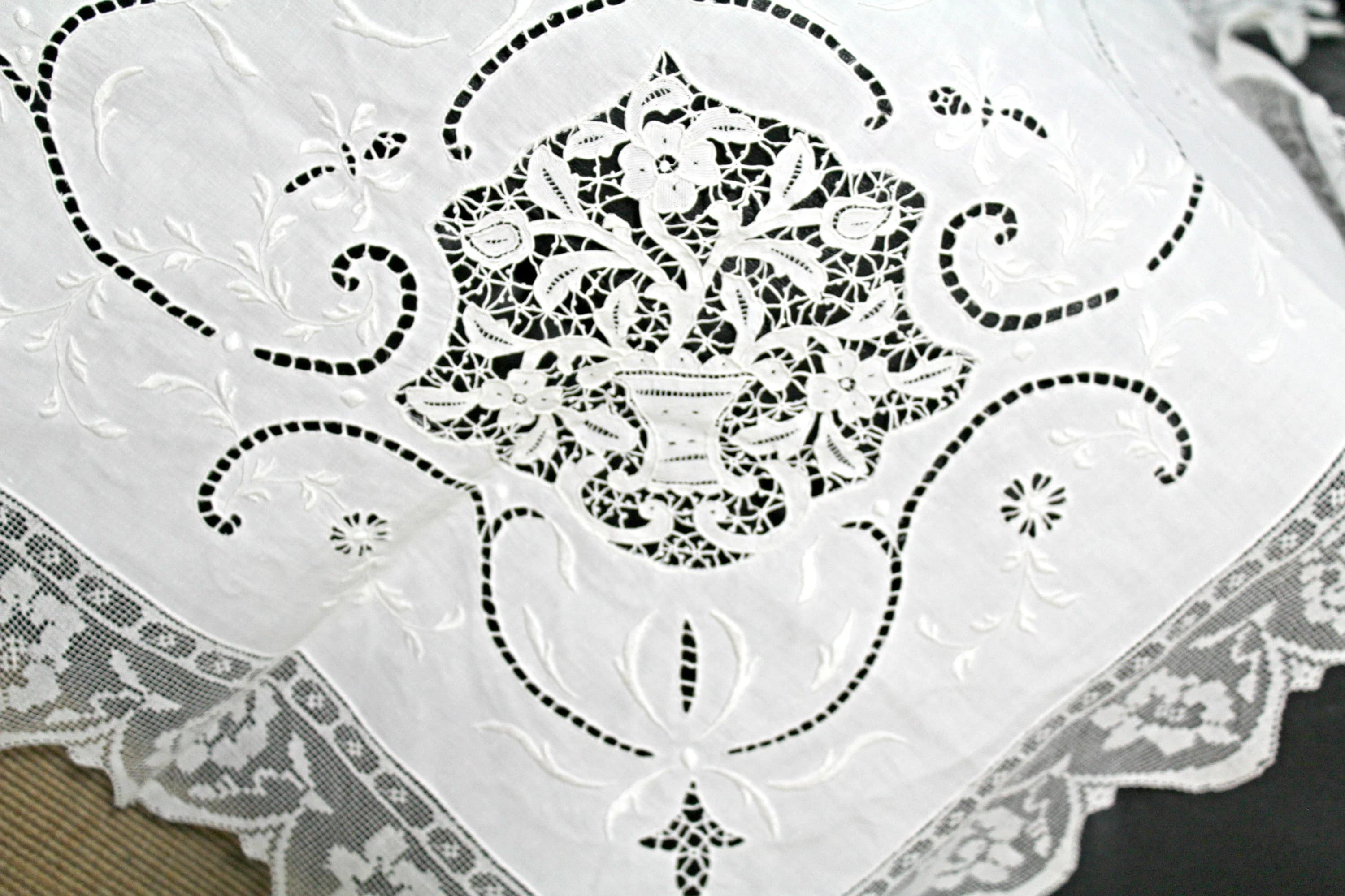 Antique  Tablecloth 75'' X 75'' Square Hand Made