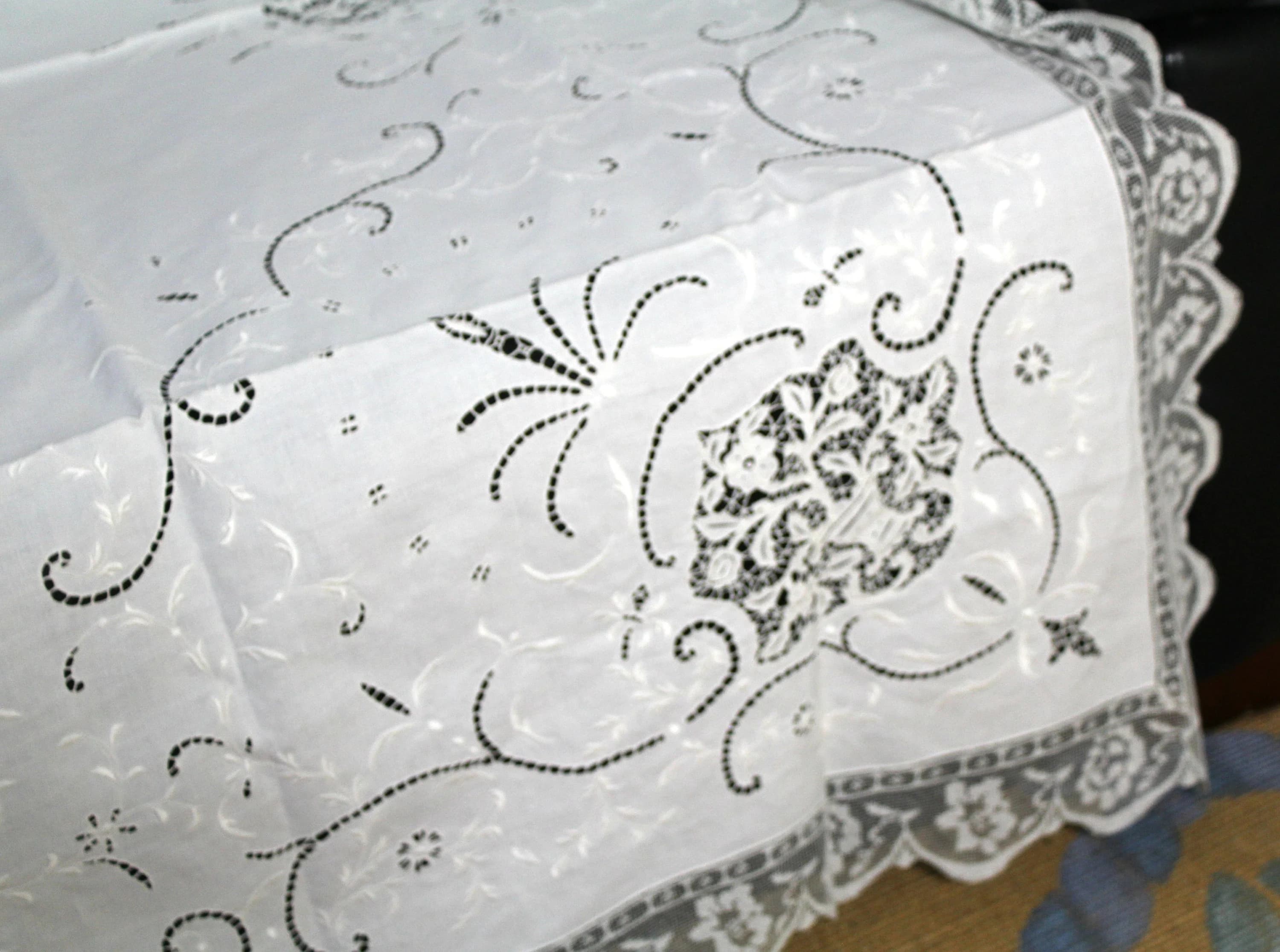 Antique  Tablecloth 75'' X 75'' Square Hand Made - image 3