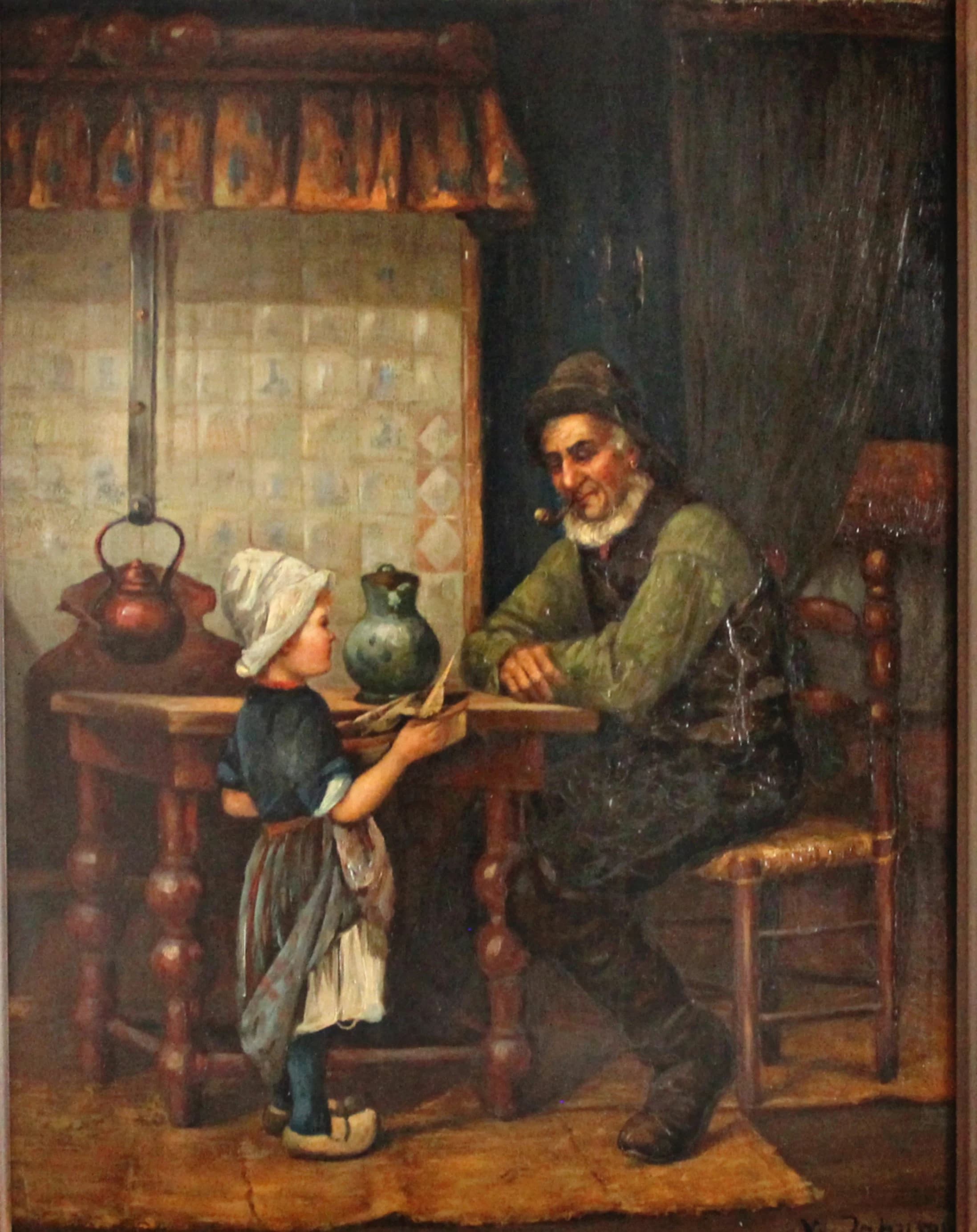 Antique German Dutch Oil Painting on Board by W Johnson - image 2