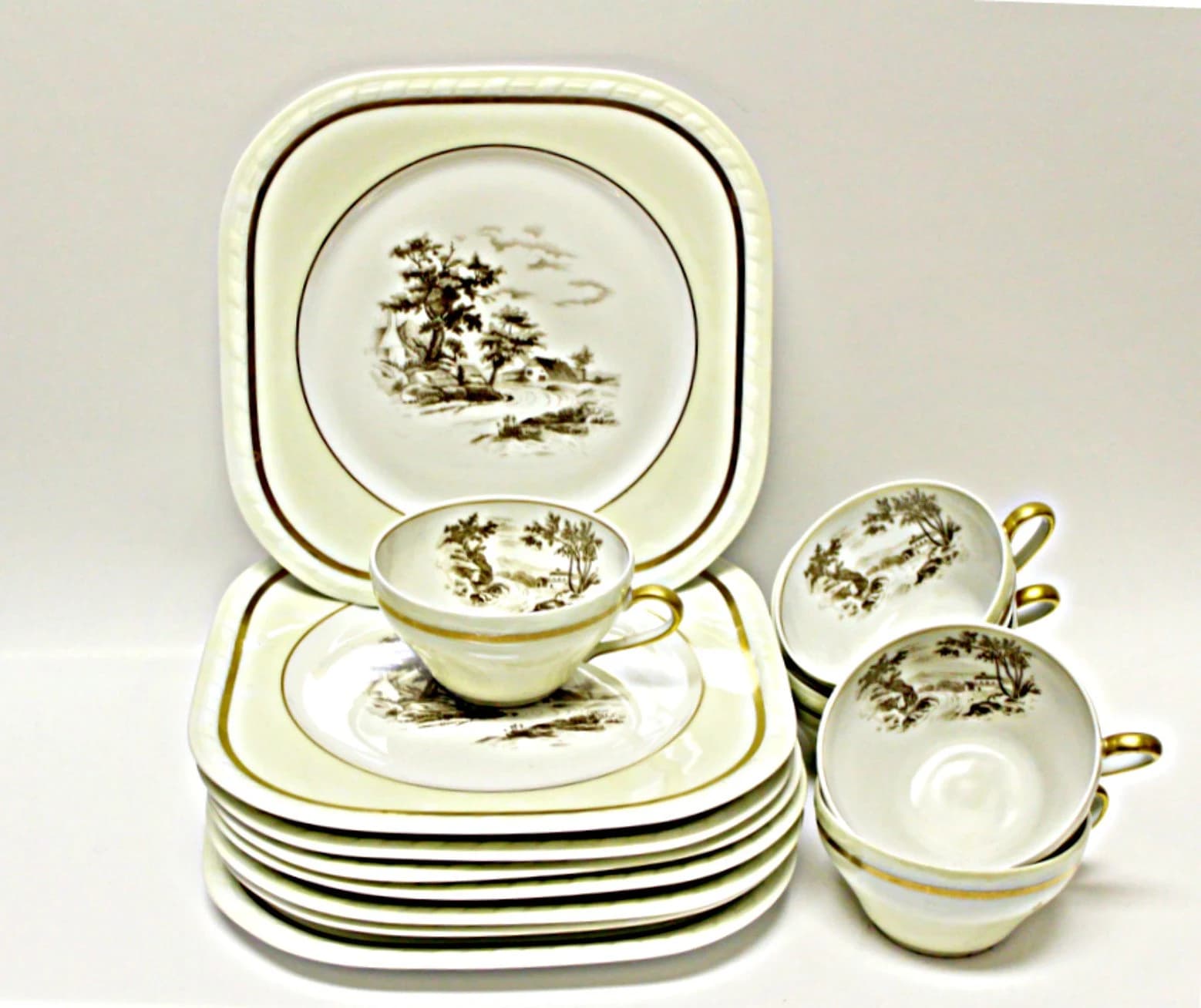 Limoges France Tea Cup and Plate Breakfast Set for Six (6) by Charles Ahrenfeldt Excellent Condition