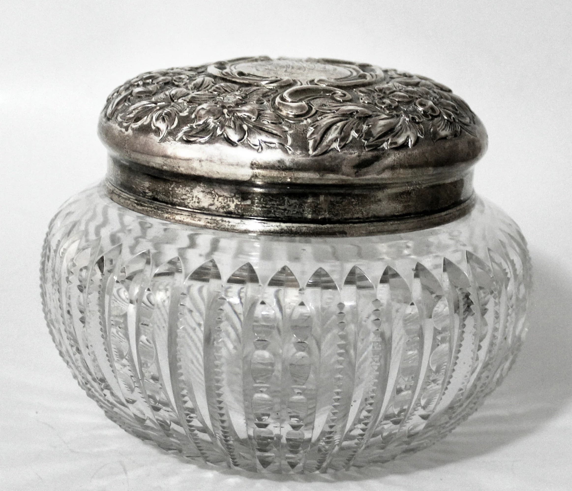 Antique Sterling Silver and American Brilliant Cut Glass Large Dresser Jar Theodore A. Kohn & Son - image 3