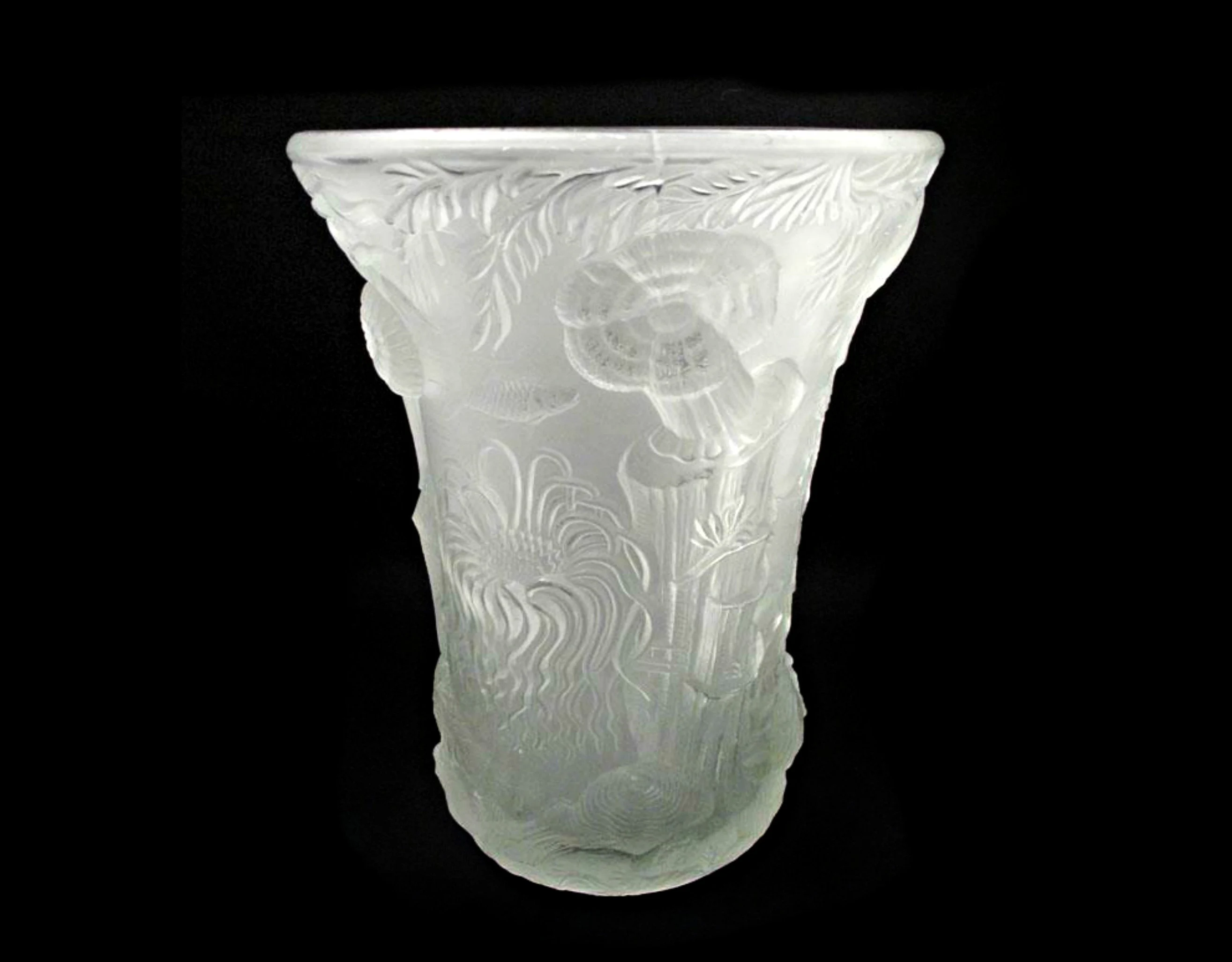 Frosted Crystal Glass Sea Life Vase Josef Inwald Barolac Large 11''H x 7.75''W - image 3