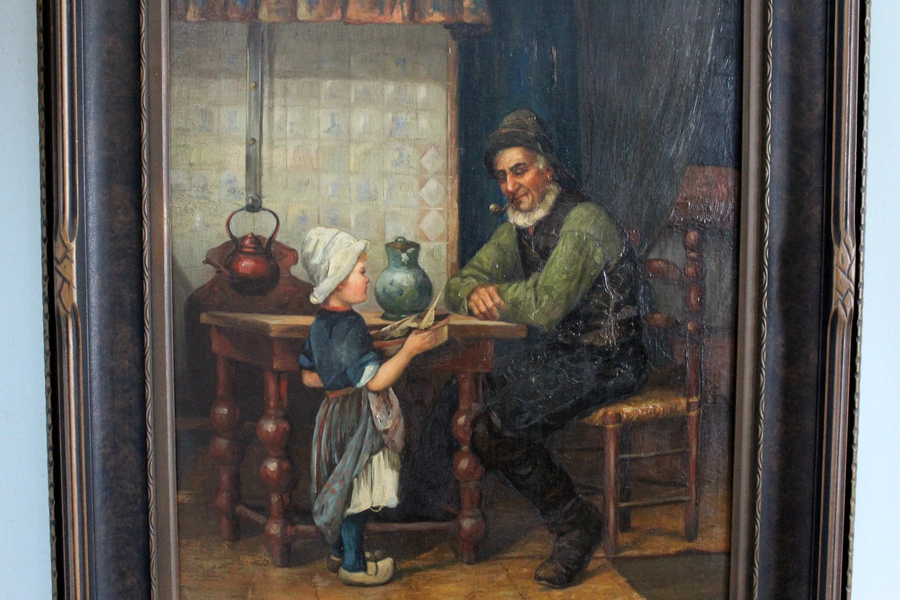 Antique German Dutch Oil Painting on Board by W Johnson - image 3