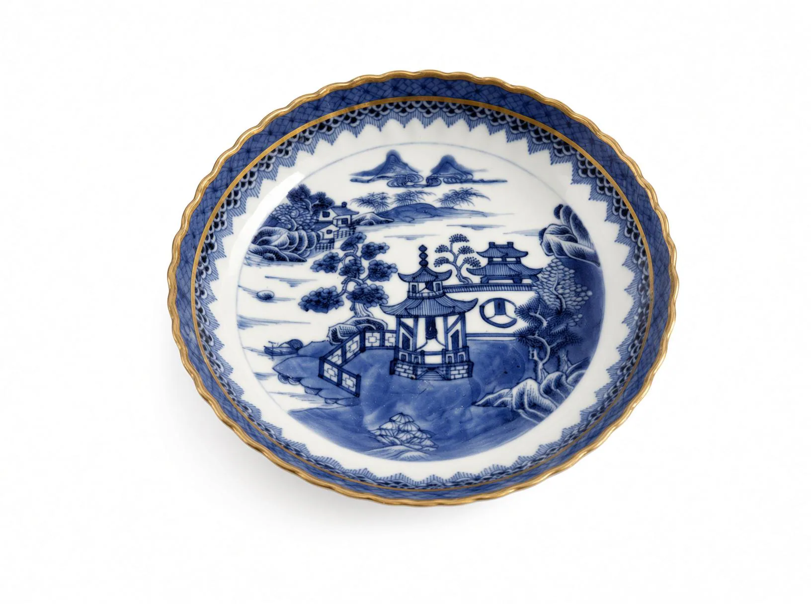 Antique 18th C Blue White Willow Pattern Saucer Caughley - image 4
