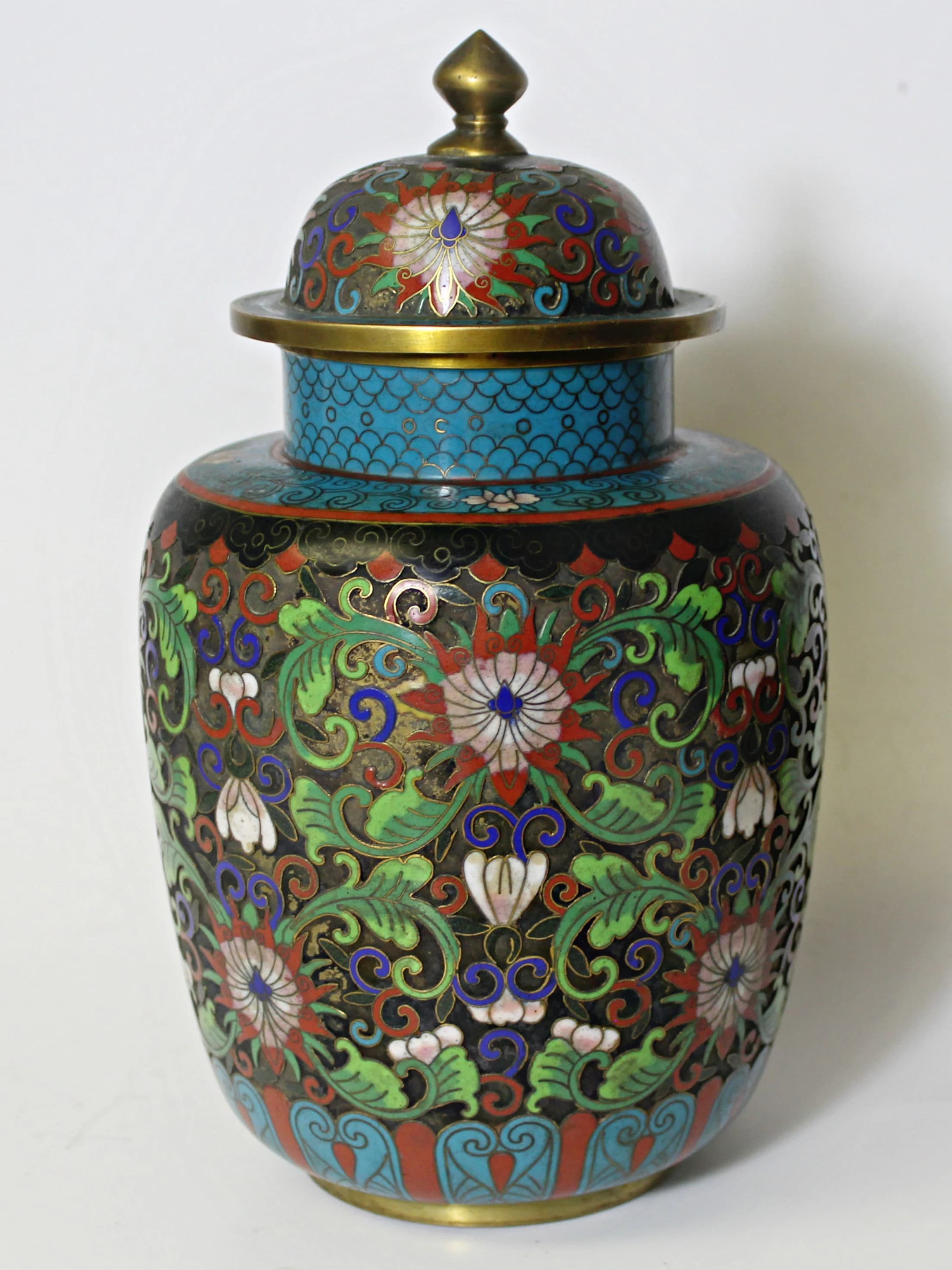 Antique Chinese Cloisonne Champleve Vase with Lid Signed - image 5