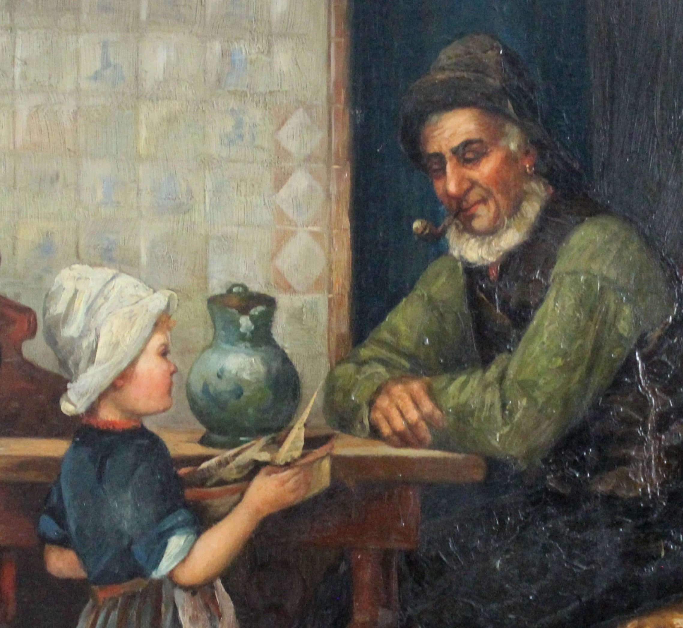 Antique German Dutch Oil Painting on Board by W Johnson - image 4