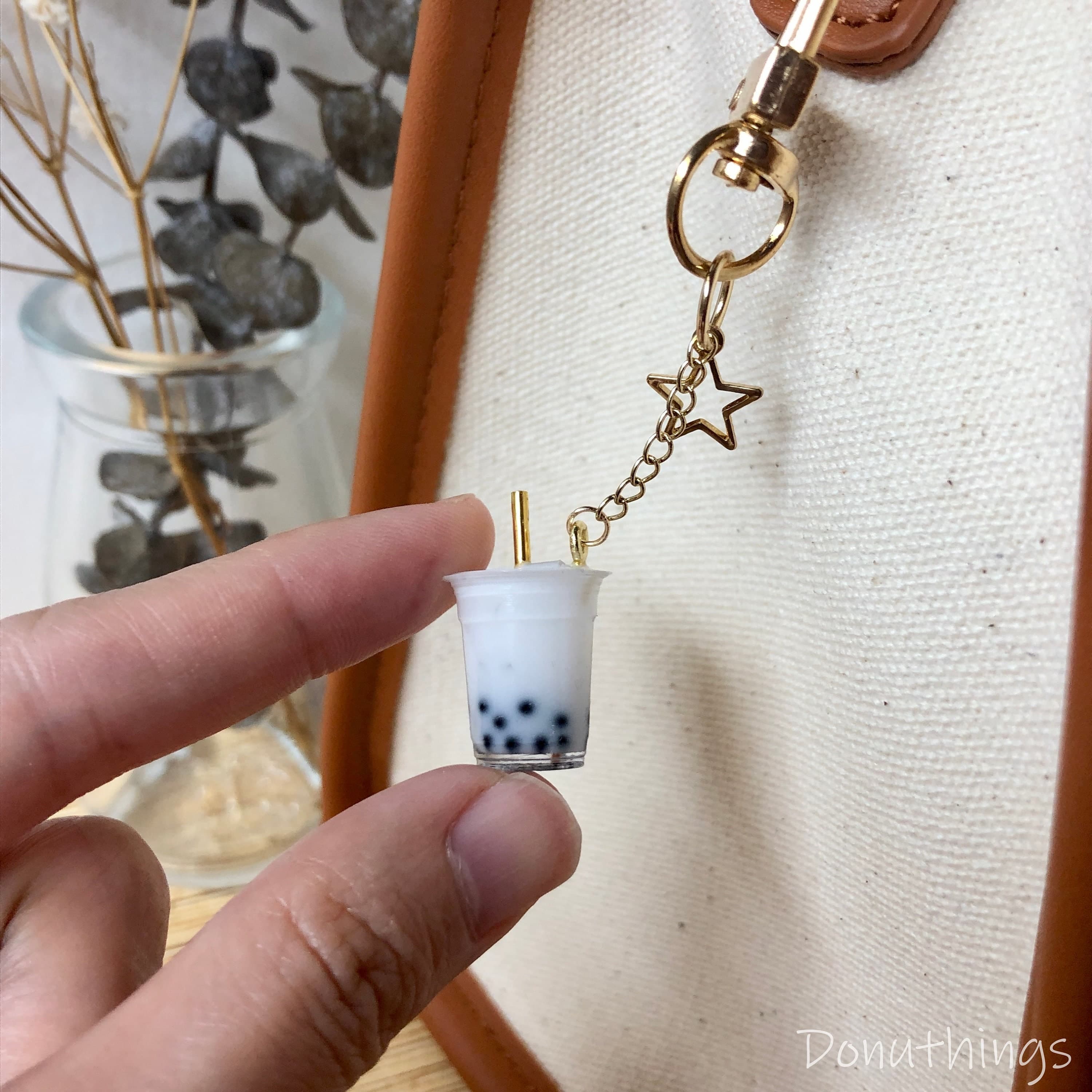 Coconut Shake Keychain, Boba Charm, 14k Gold Plated - image 5