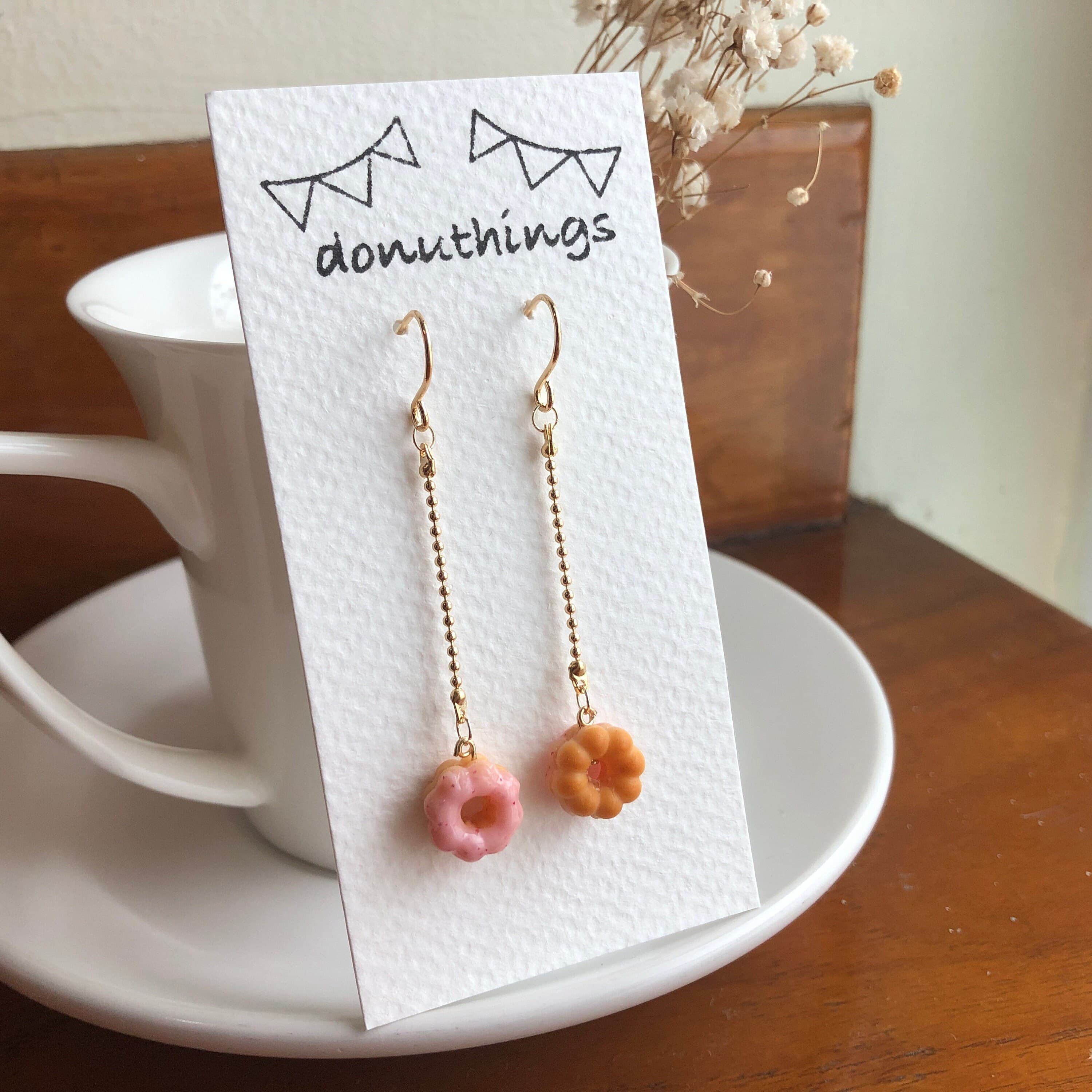 Handmade Strawberry Donuts Dangling Earrings with Stainless Steel Hooks (Handmade by Donuthings) - image 3