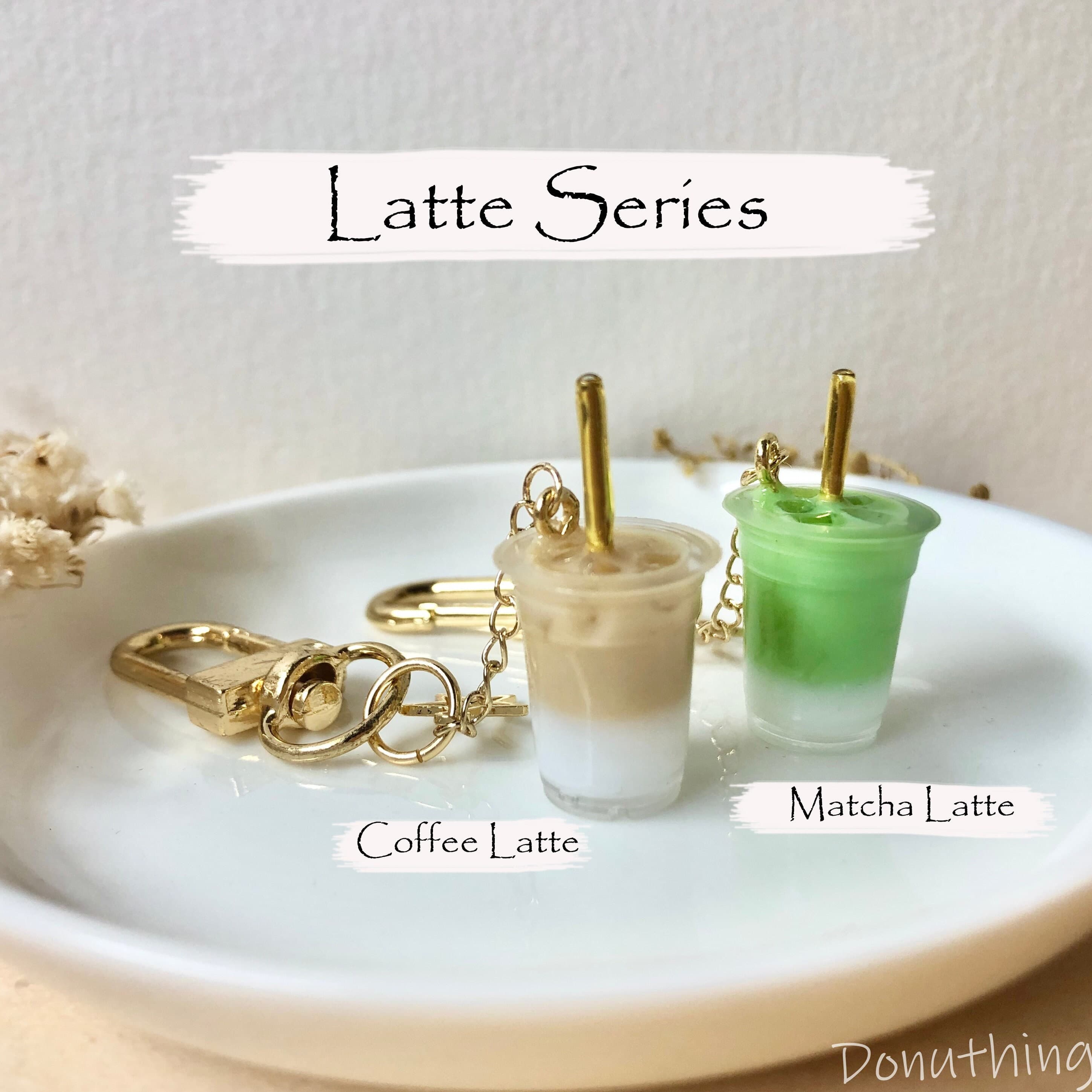 Latte Drink Keychain, 14k Gold Plated, Coffee or Matcha