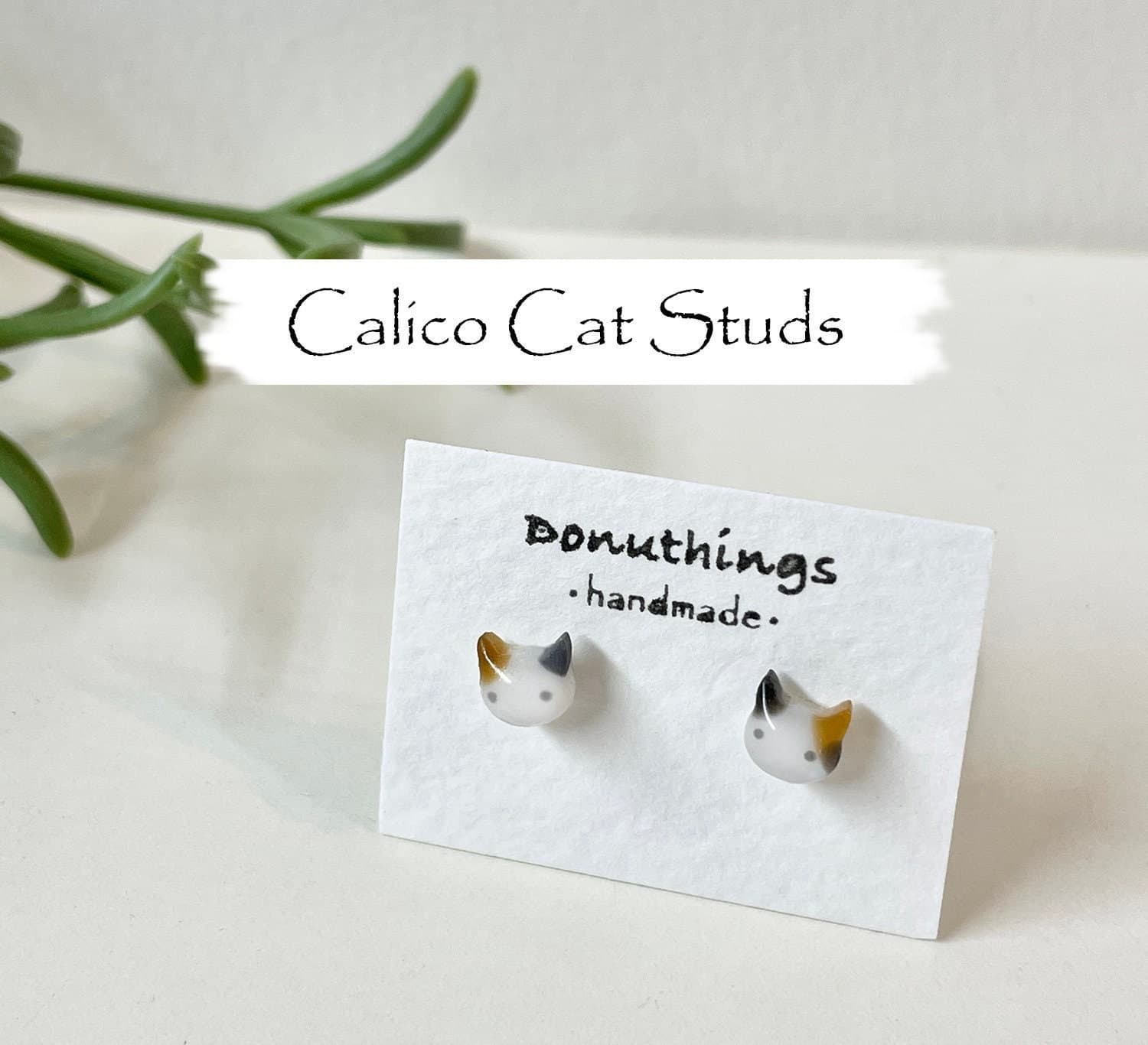Handmade Calico Cat Stud Earrings, Stainless Steel