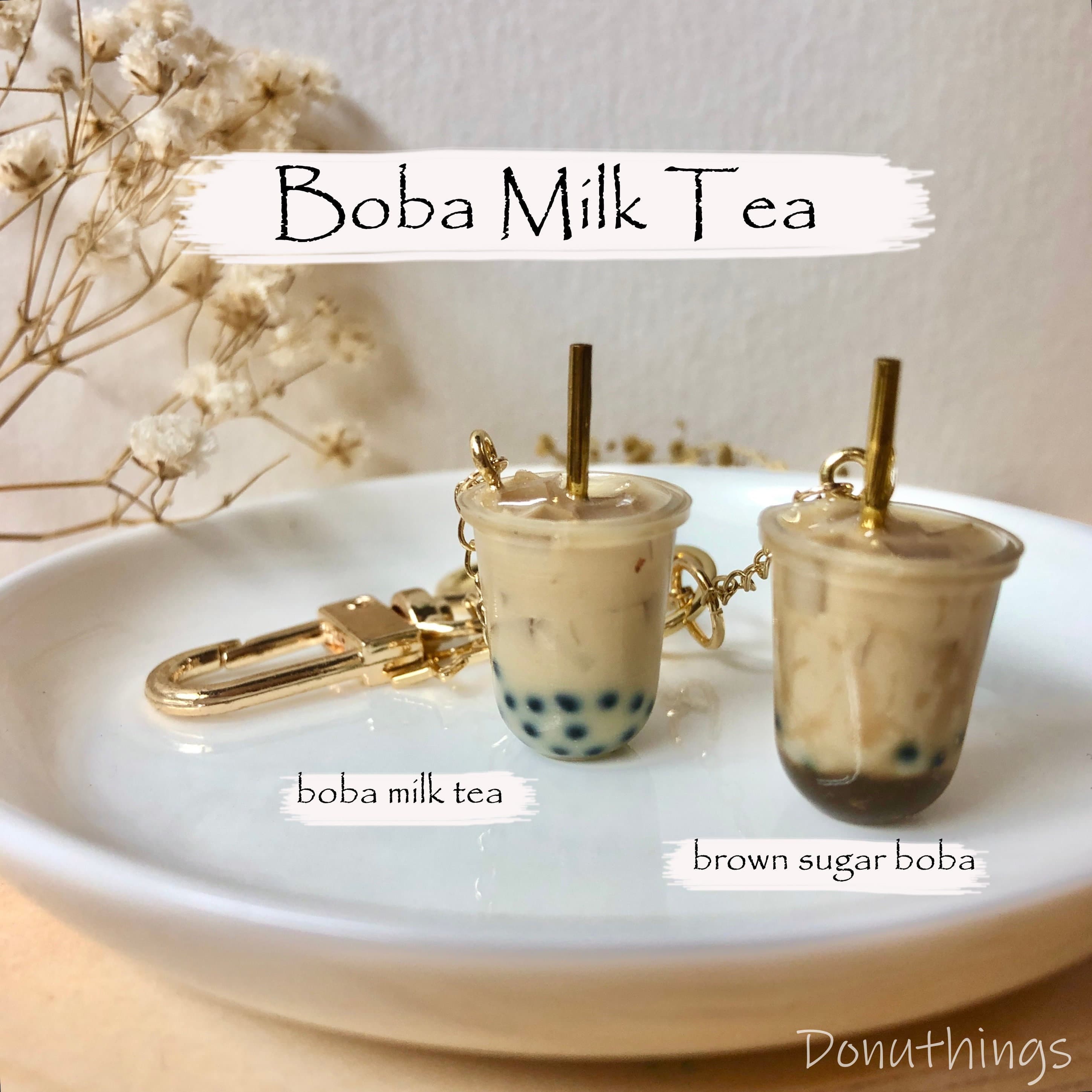 Boba Milk Tea Keychain with 14k Gold Plated Findings, Anti-tarnish, Anti-Rust (Handmade by Donuthings)