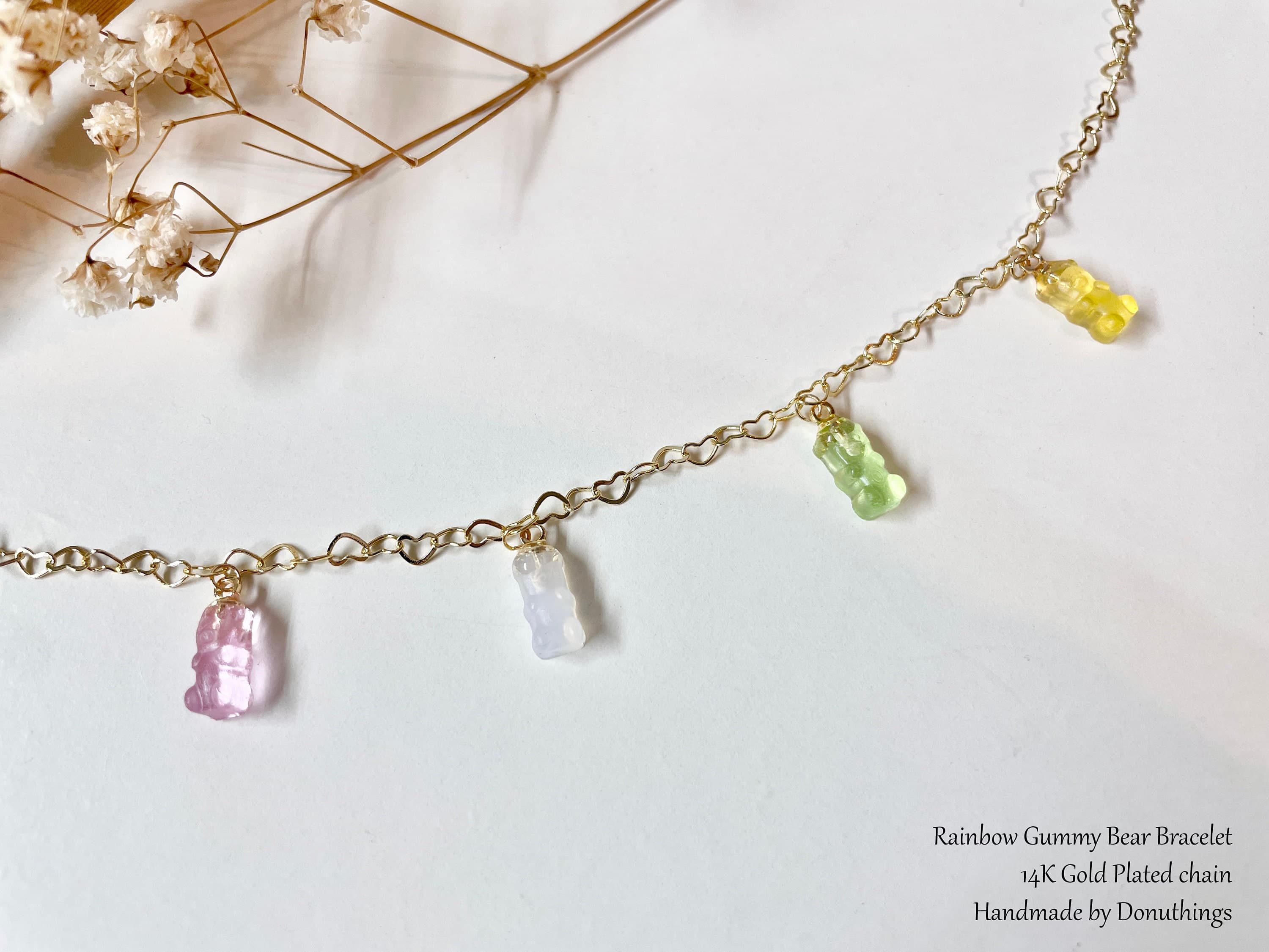Gummy Bear Dainty Hearts Bracelet in 14KGP - 14k Gold Plated (Handmade by Donuthings) - image 5