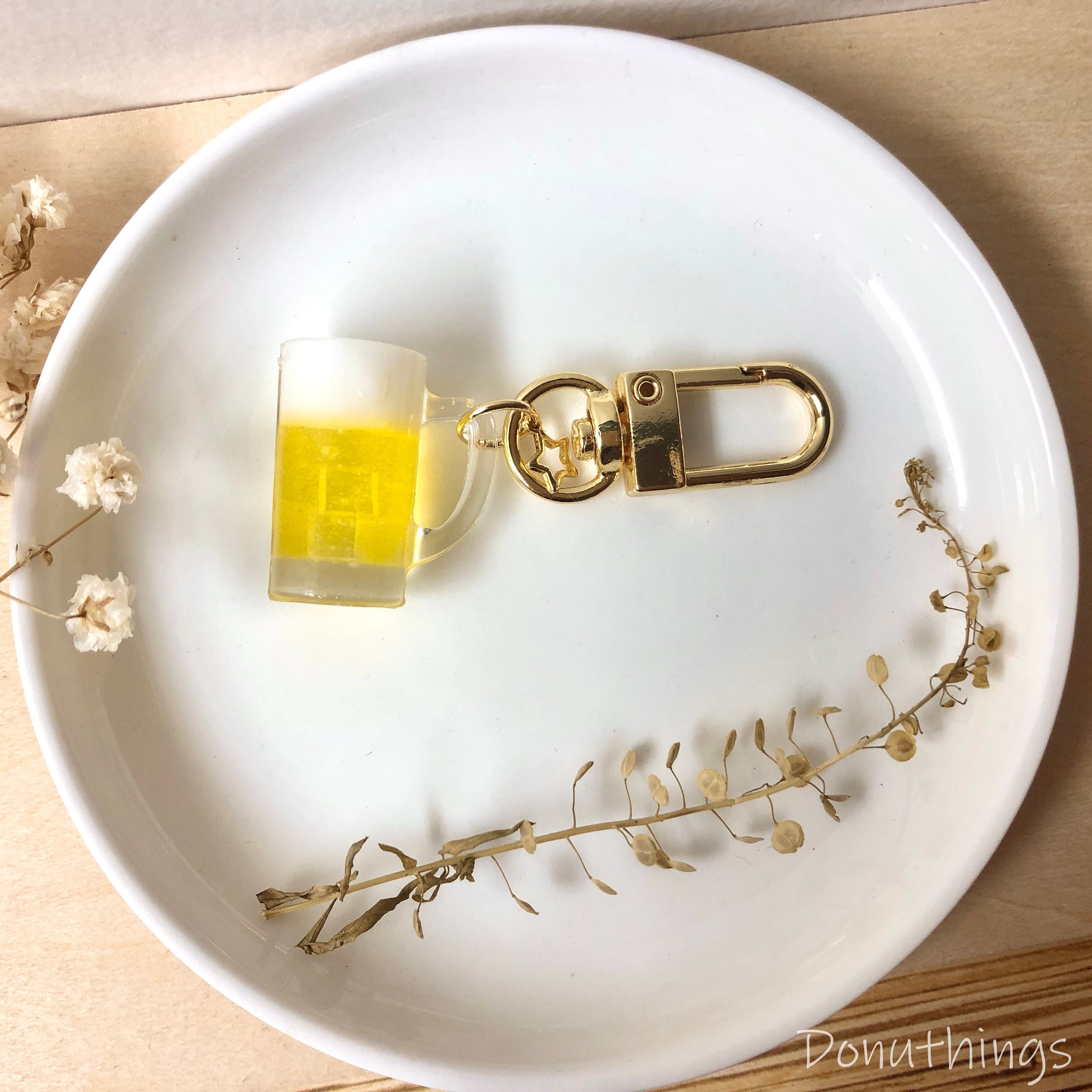 Pint of Beer Keychain with 14k Gold Plated Findings, Anti-tarnish, Anti-Rust (Handmade by Donuthings) - image 4