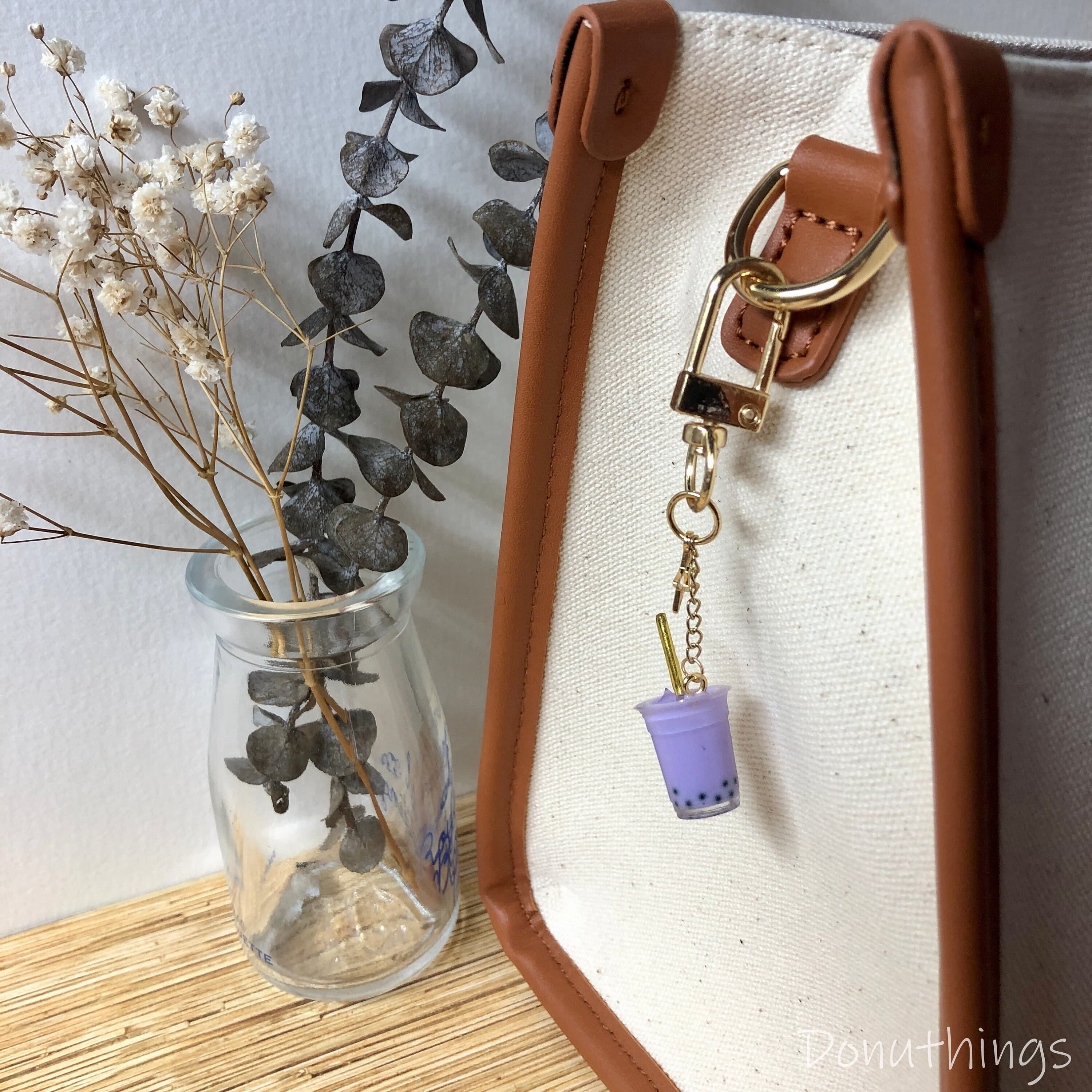 Taro Boba Milk Tea Keychain, 14k Gold Plated Findings - image 4