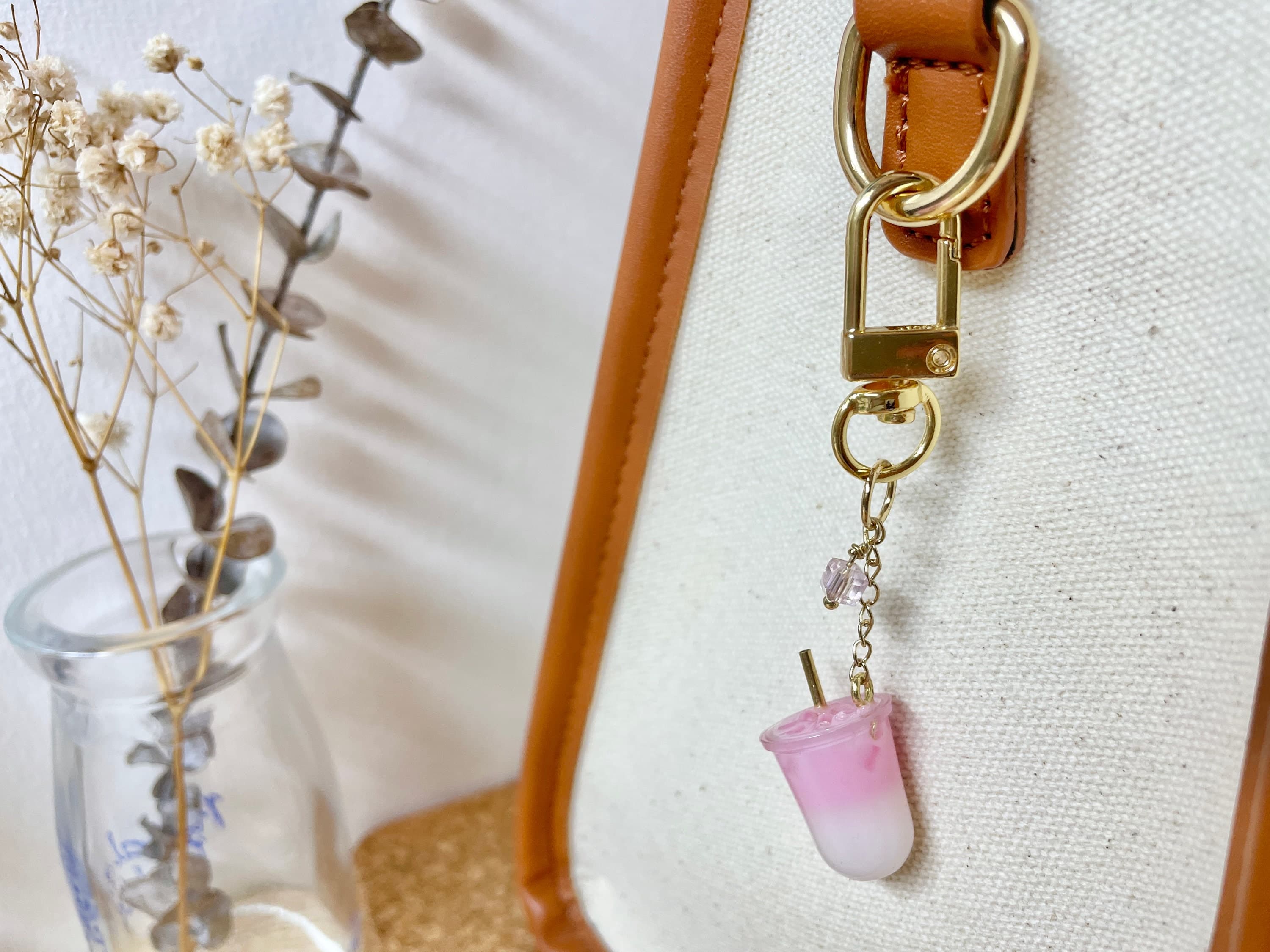 Sakura Milk Tea Keychain with 14k Gold Plated Findings, Anti-tarnish, Anti-Rust (Handmade by Donuthings) - image 3