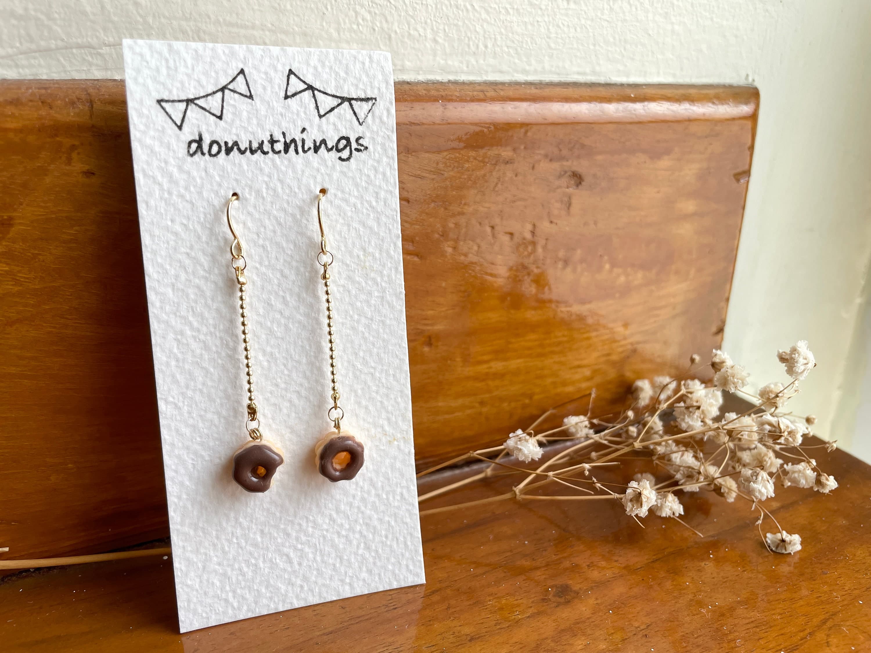 Mini Chocolate Donuts Dangling Earrings, Stainless Steel Hooks (Handmade by Donuthings) - image 3