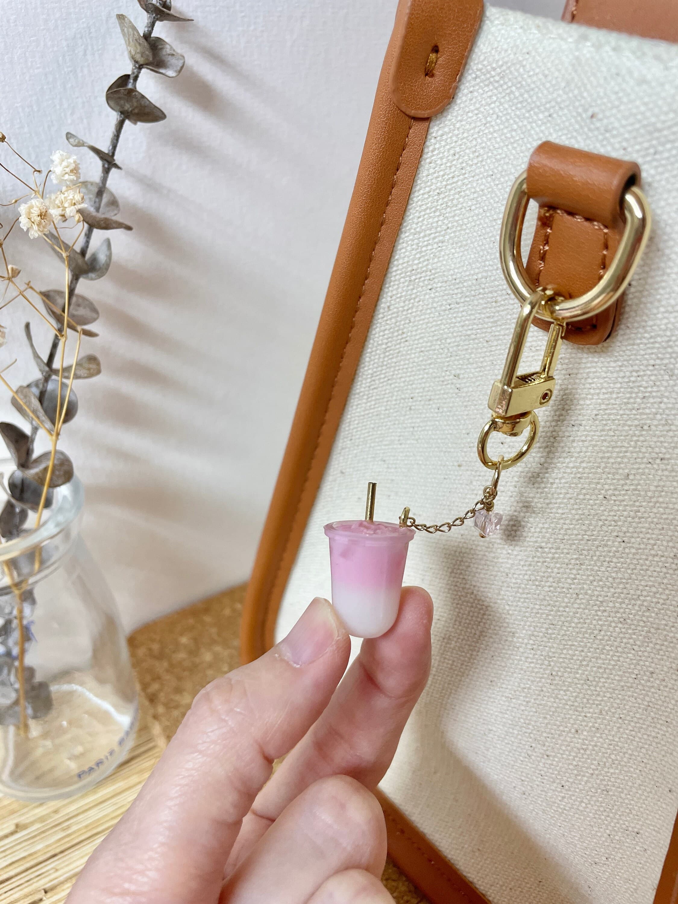Sakura Milk Tea Keychain with 14k Gold Plated Findings, Anti-tarnish, Anti-Rust (Handmade by Donuthings) - image 4