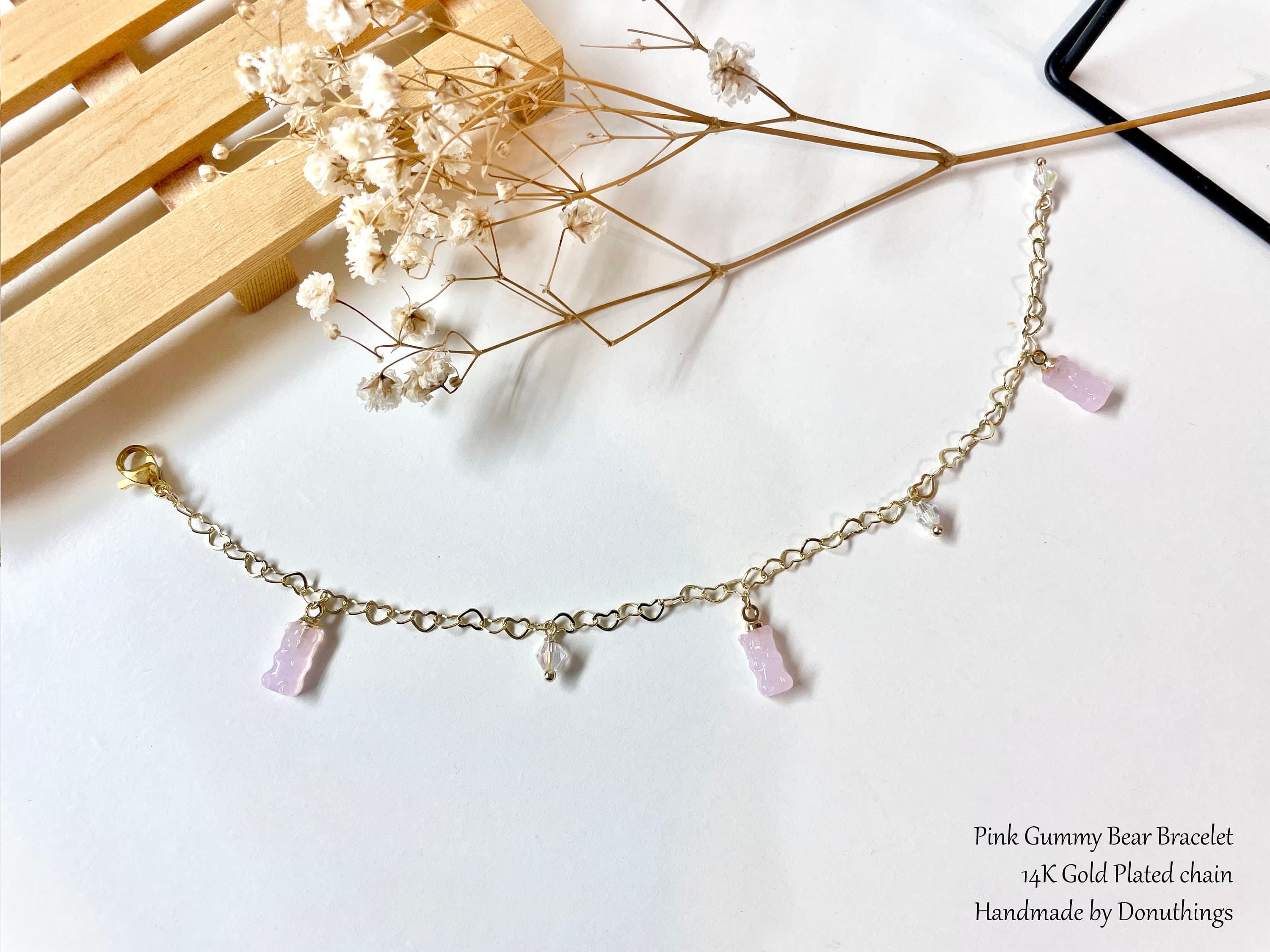 Gummy Bear Dainty Hearts Bracelet in 14KGP - 14k Gold Plated (Handmade by Donuthings) - image 3