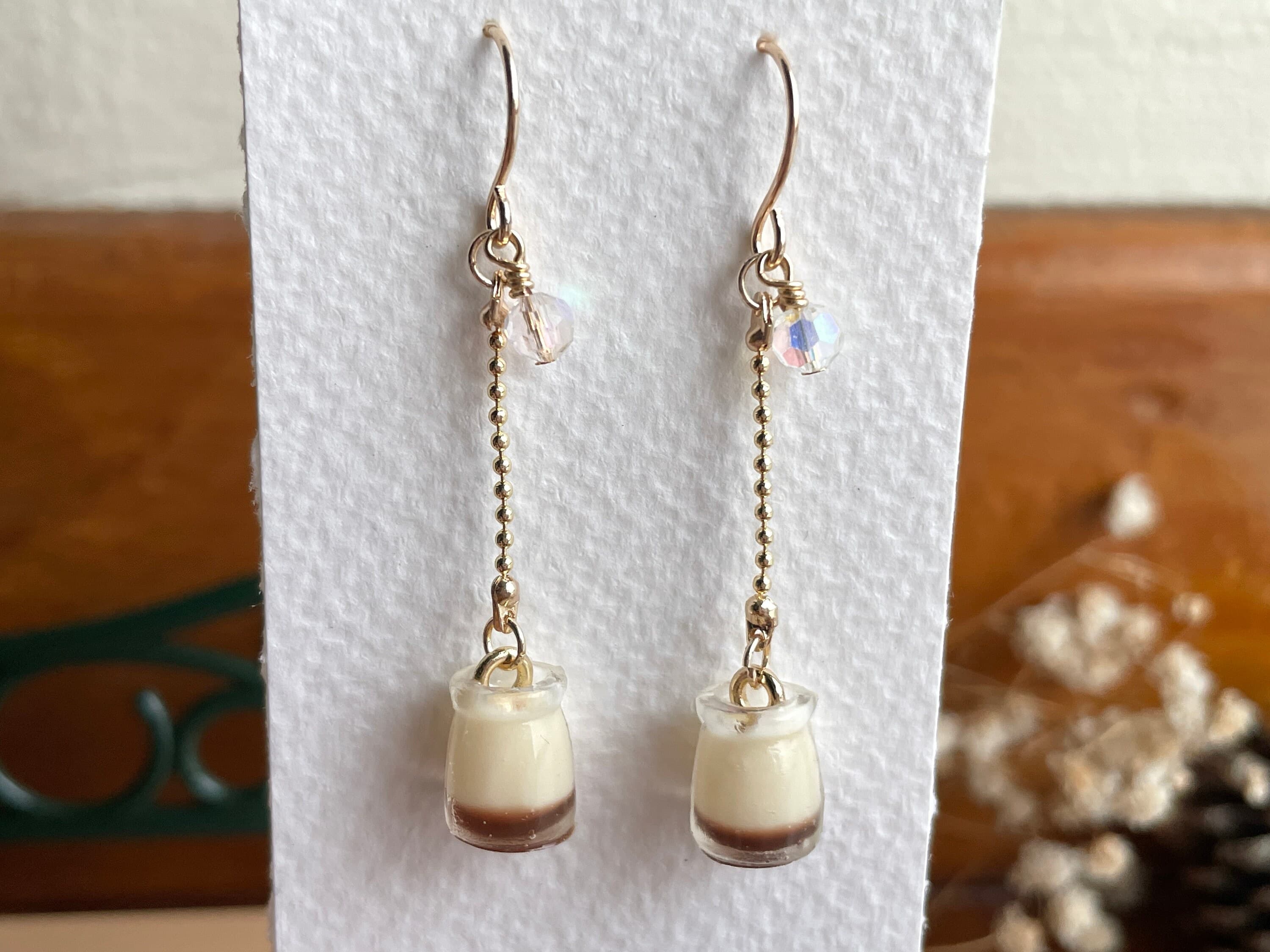 S925 Miniature Custard Pudding Dangle Earrings, Dainty 924 Silver with 14KGP (Handmade by Donuthings) - image 3