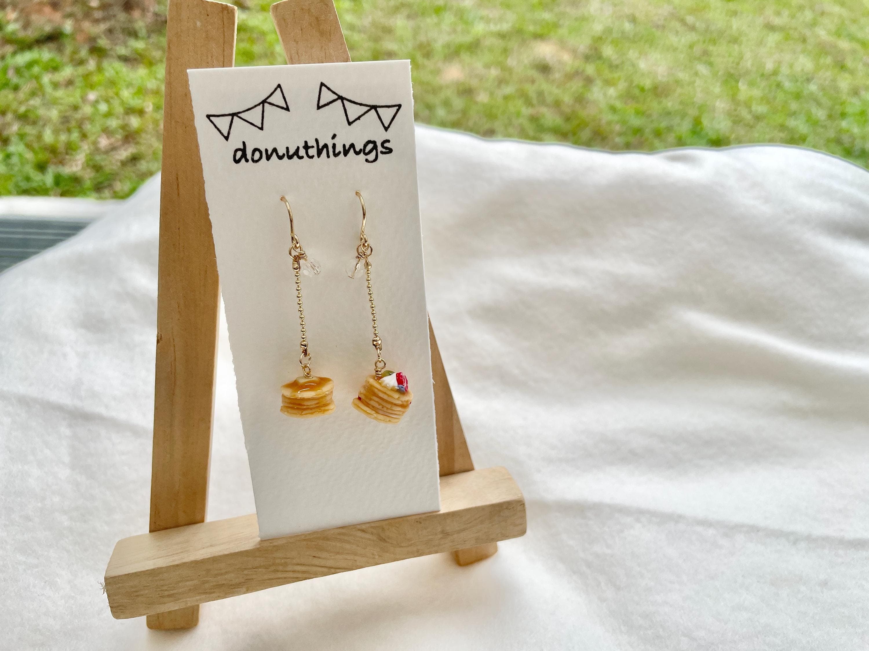 Miniature Pancake Earrings, Fruit Butter Topping, 14KGP Dangle Earrings - image 4