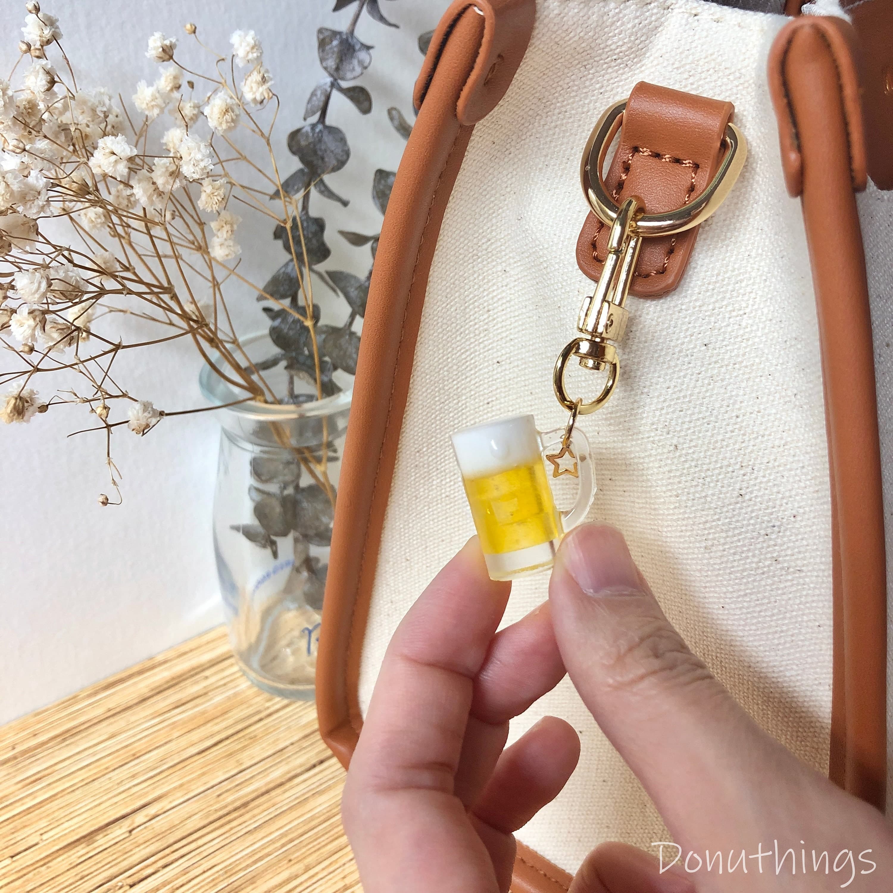 Pint of Beer Keychain with 14k Gold Plated Findings, Anti-tarnish, Anti-Rust (Handmade by Donuthings) - image 5