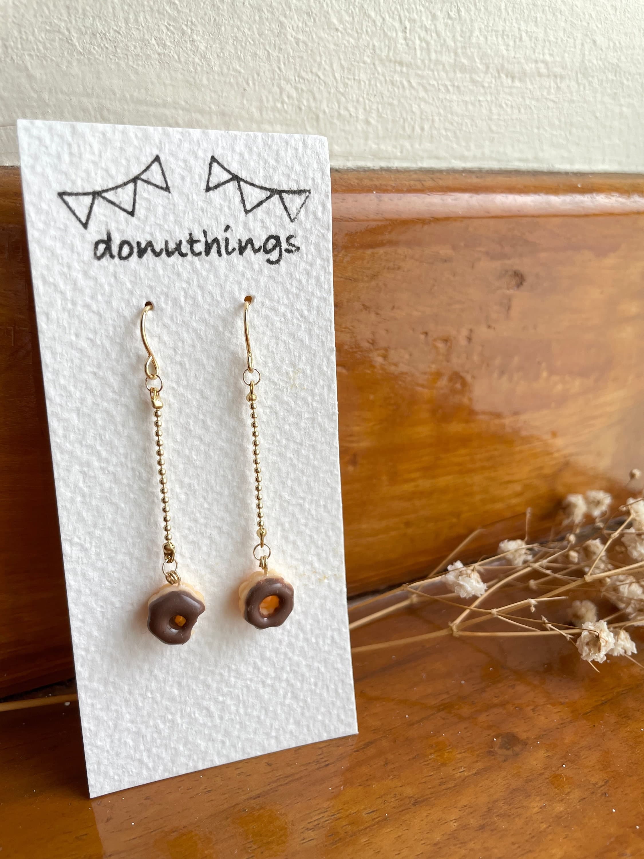 Mini Chocolate Donuts Dangling Earrings, Stainless Steel Hooks (Handmade by Donuthings)
