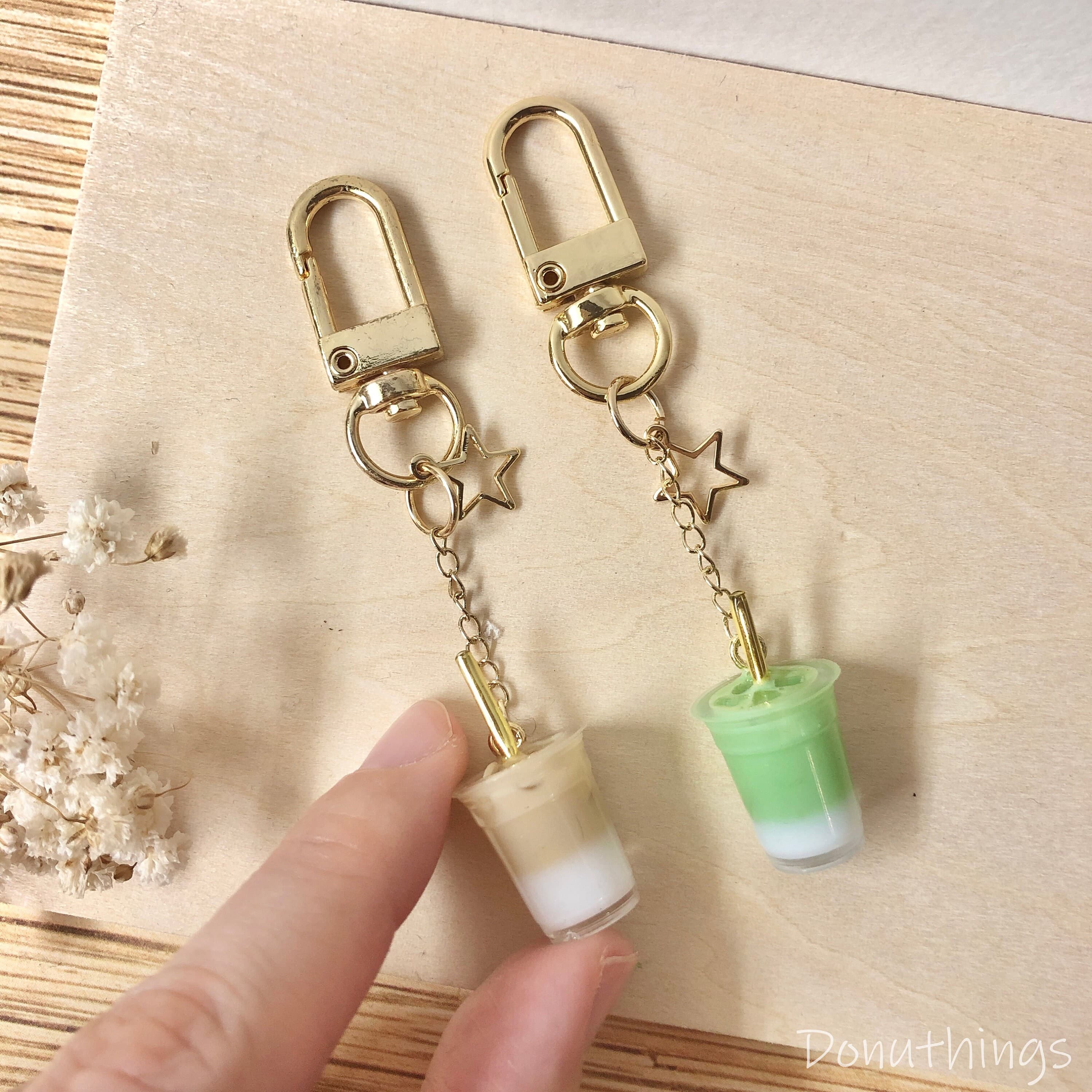 Latte Drink Keychain, 14k Gold Plated, Coffee or Matcha - image 4