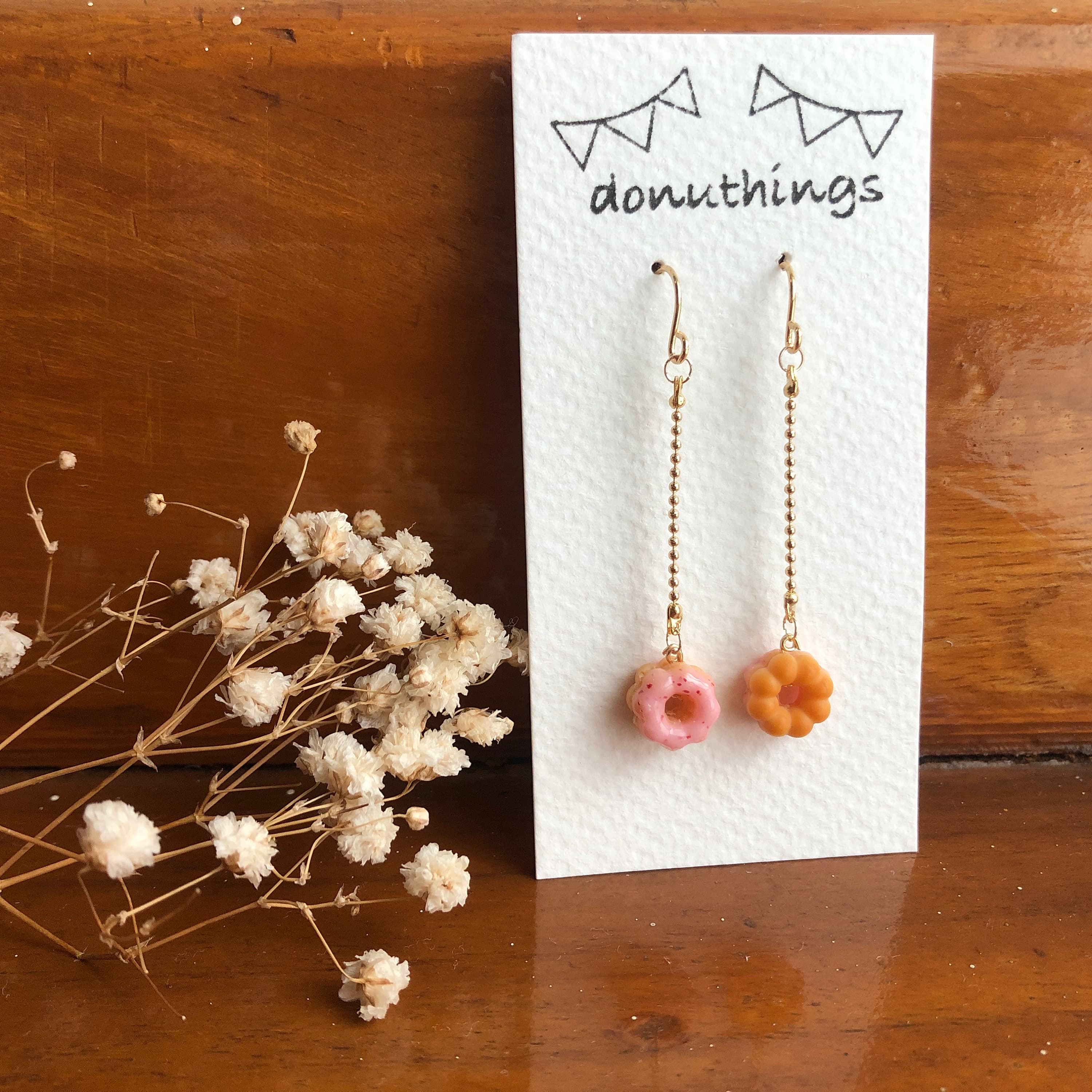 Handmade Strawberry Donuts Dangling Earrings with Stainless Steel Hooks (Handmade by Donuthings) - image 4