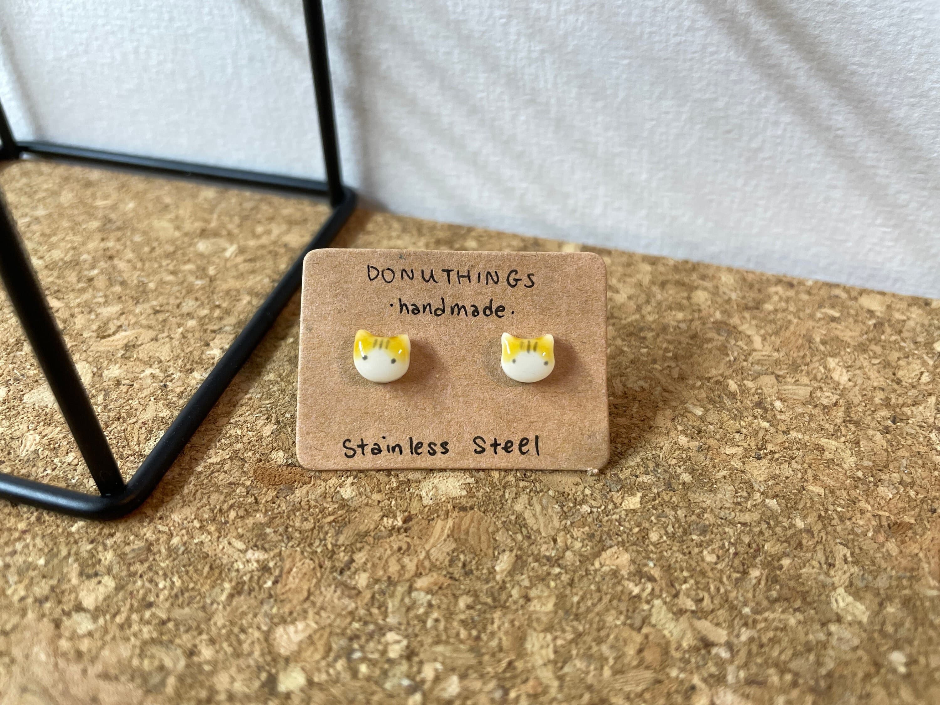 Handmade Ginger Cat Stud Earrings – Stainless Steel Back - image 4