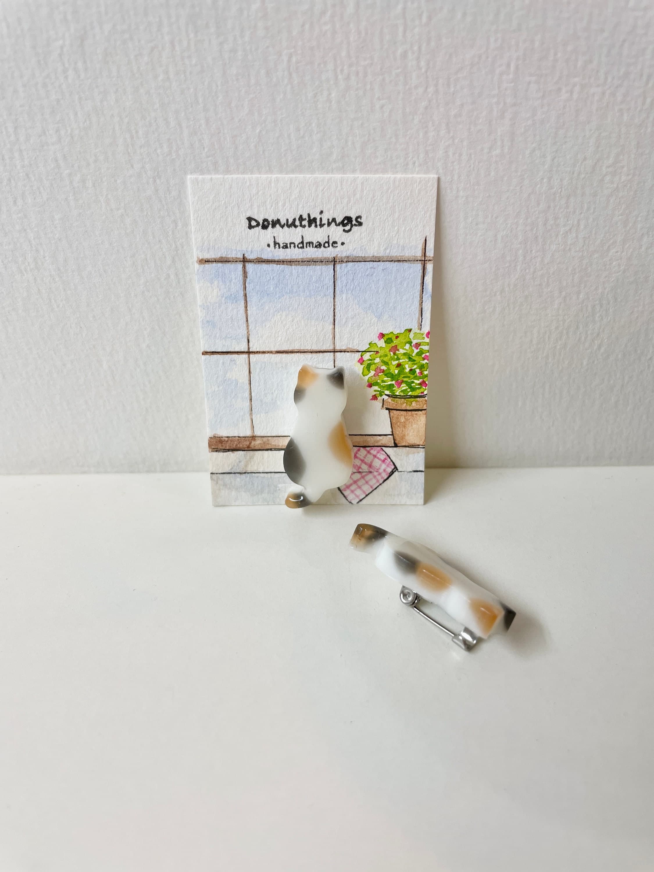 Sitting Cat Pin Badge, Calico Design, for Bags, Hats, Scarfs etc. (Handmade by Donuthings) - image 3