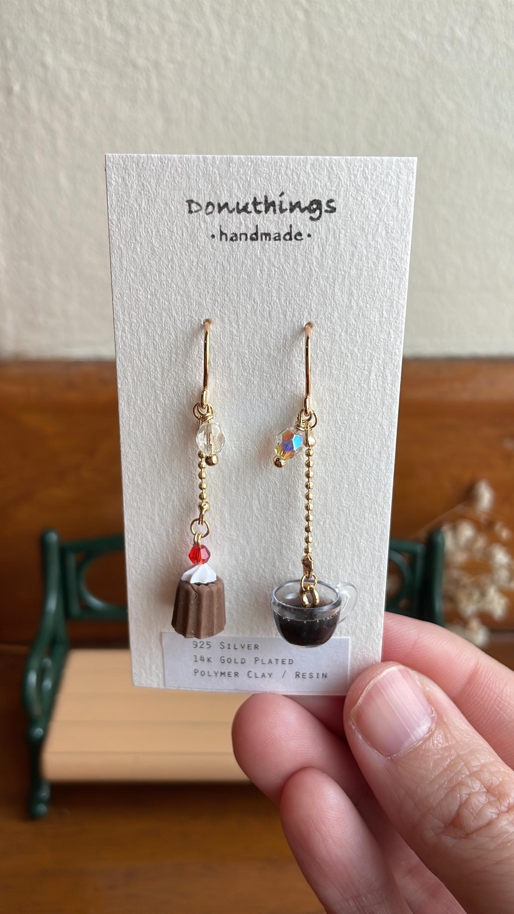 Canele and Coffee Set Earrings, Dangling Polymer Clay Stainless Steel Hooks (Handmade by Donuthings) - image 5
