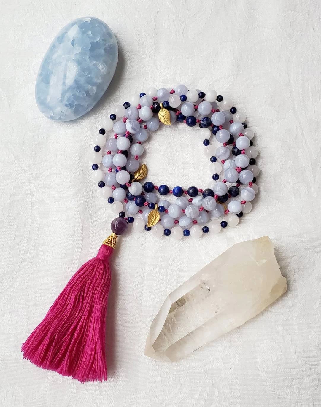 Moonstone 108 Mala Necklace – Lapis Lazuli & Blue Lace Agate - image 4