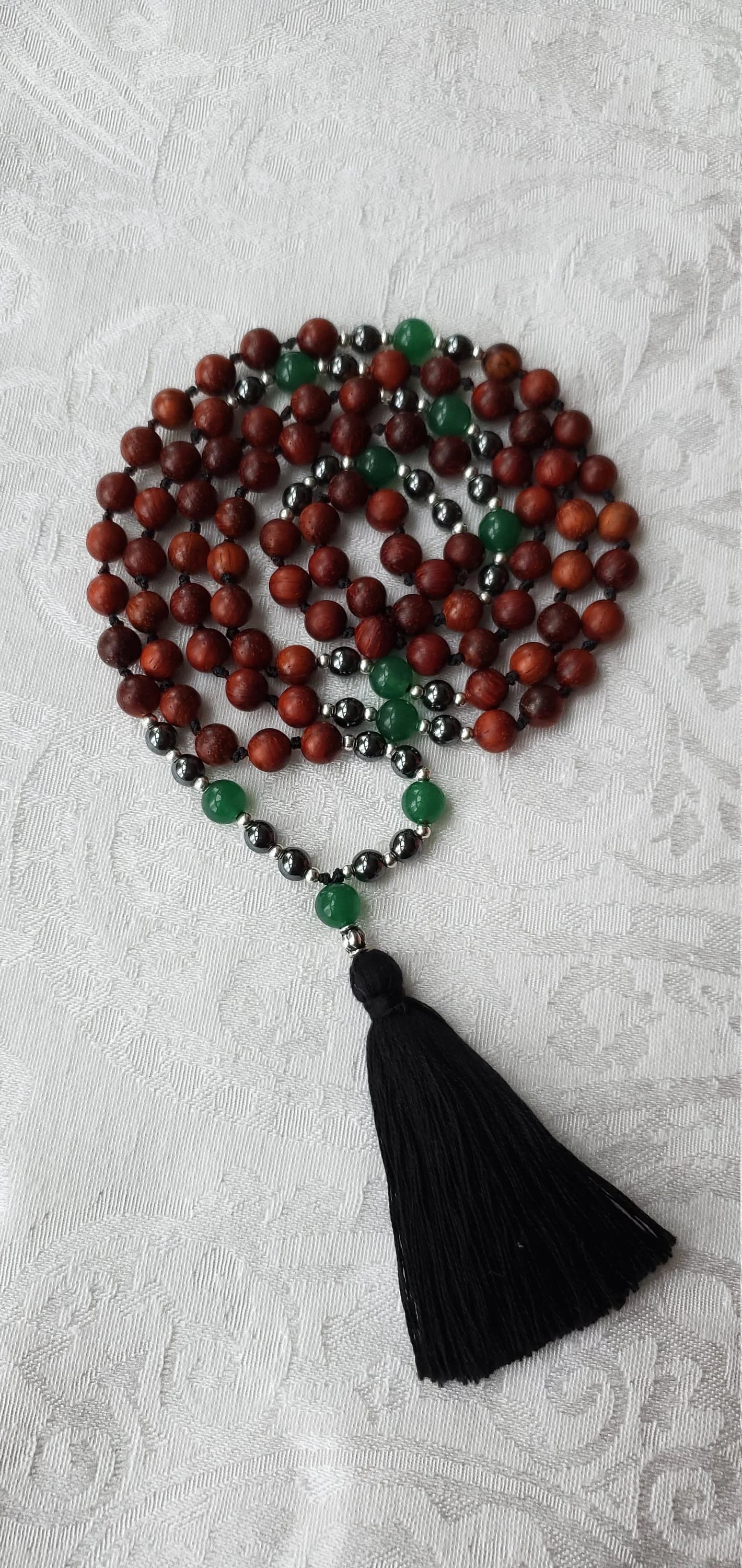 Mala Necklace for Men - Heart Chakra Mala - Hematite - Aventurine - Sandalwood - image 3