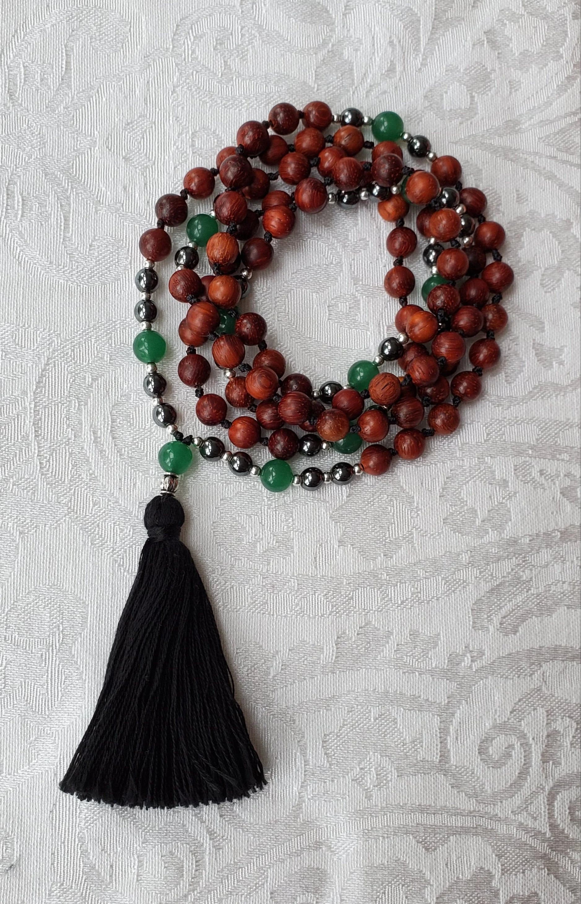 Mala Necklace for Men - Heart Chakra Mala - Hematite - Aventurine - Sandalwood