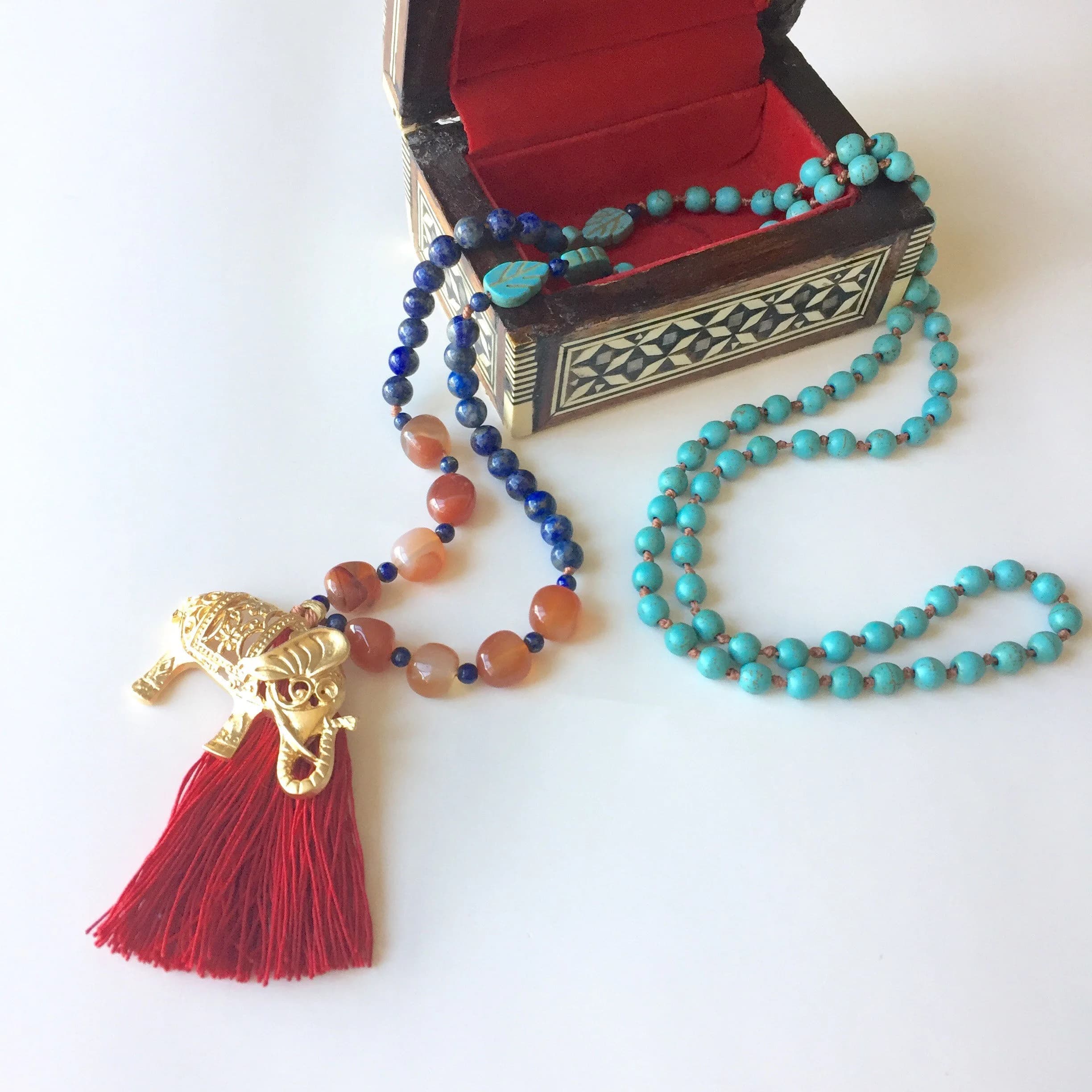 Hand Knotted Carnelian & Lapis Lazuli Mala Necklace – Ganesh Pendant - image 3